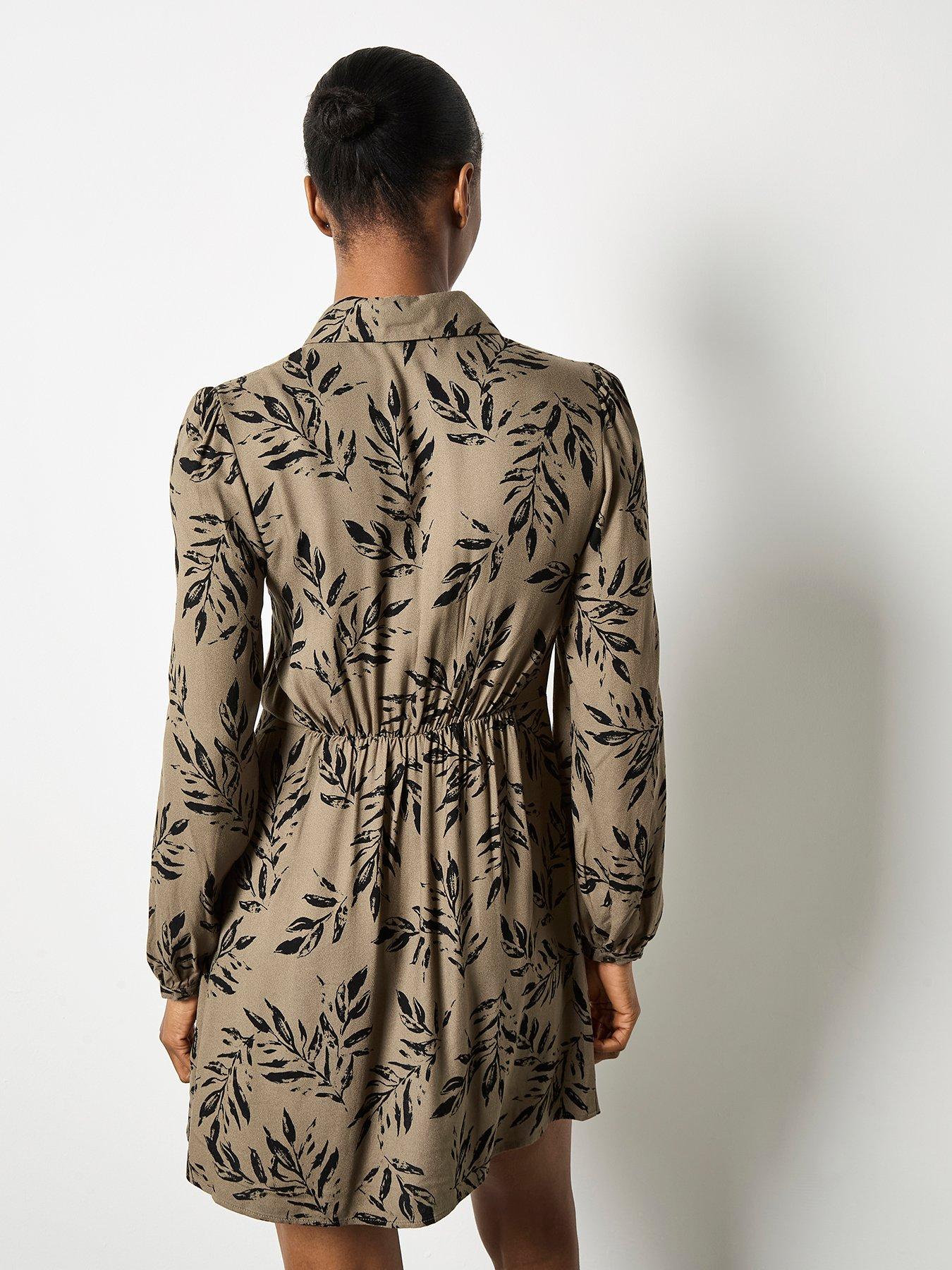 Image 2 of 5 of Apricot Pressed Leaf V-Shape Dress - Khaki