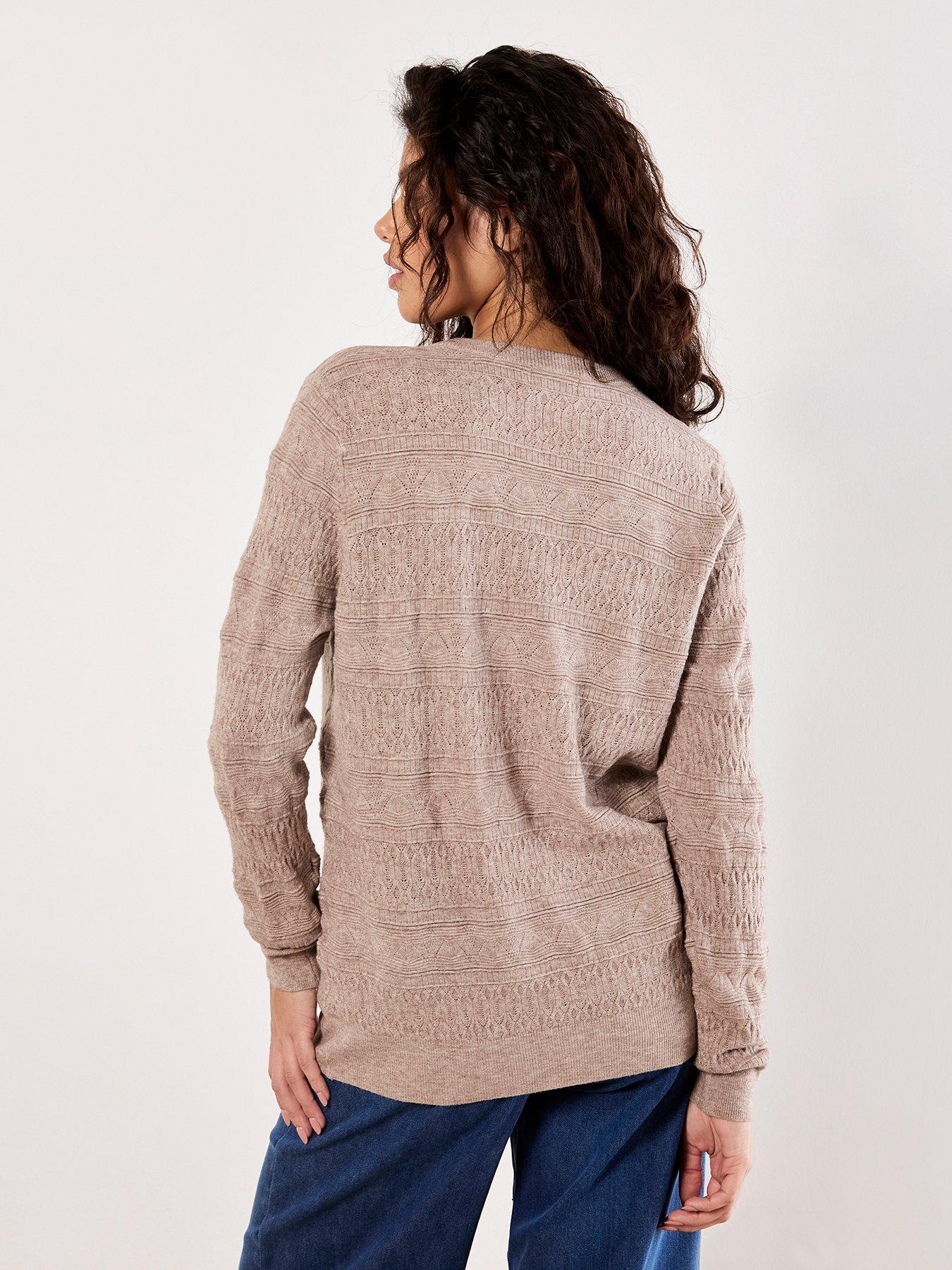 Image 2 of 4 of Apricot Button Detail Pointelle Jumper - Beige