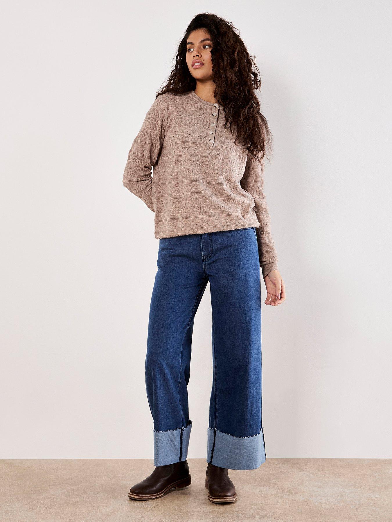 Image 3 of 4 of Apricot Button Detail Pointelle Jumper - Beige