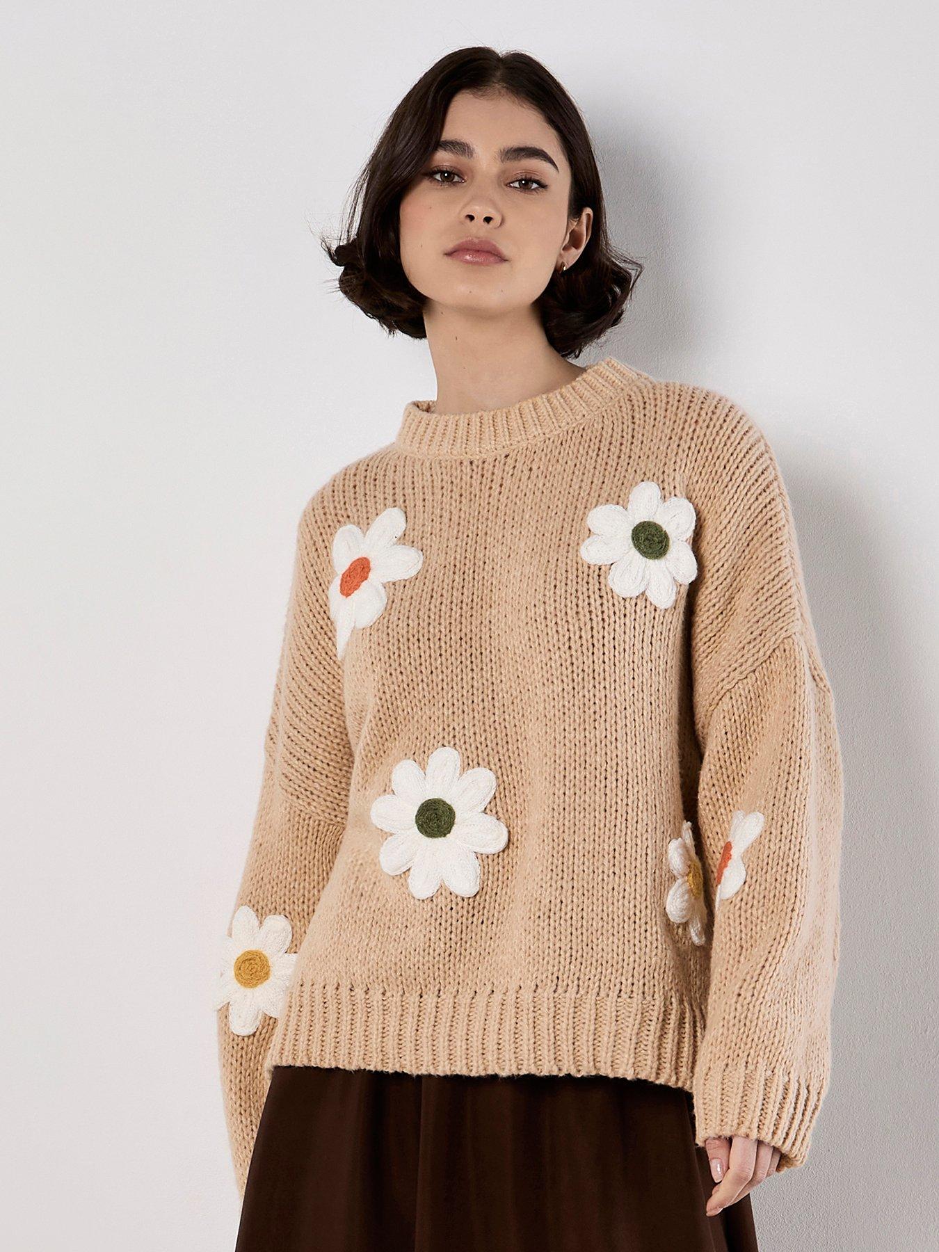 Image 1 of 4 of Apricot Embroidered Pure Daisies Jumper - Beige