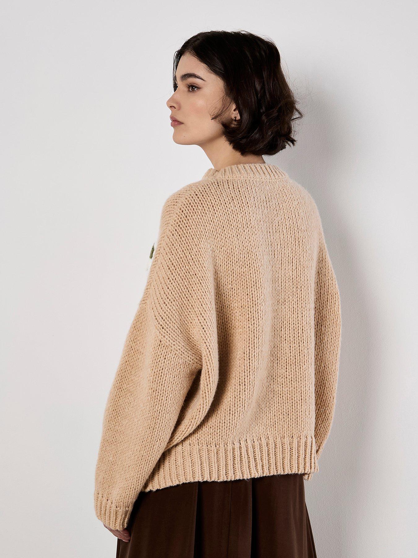 Image 2 of 4 of Apricot Embroidered Pure Daisies Jumper - Beige