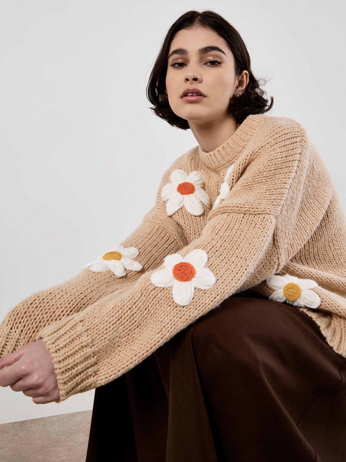 Image 4 of 4 of Apricot Embroidered Pure Daisies Jumper - Beige