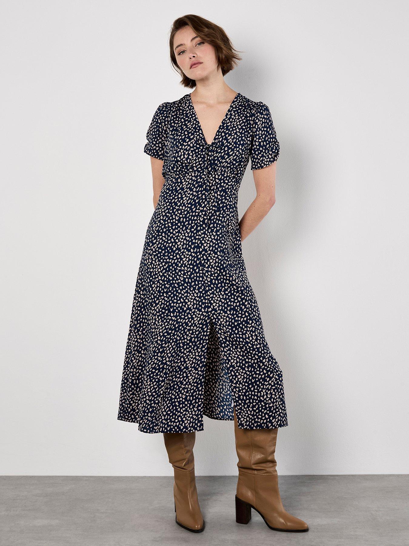 apricot-tie-front-animal-mono-print-dress-navy