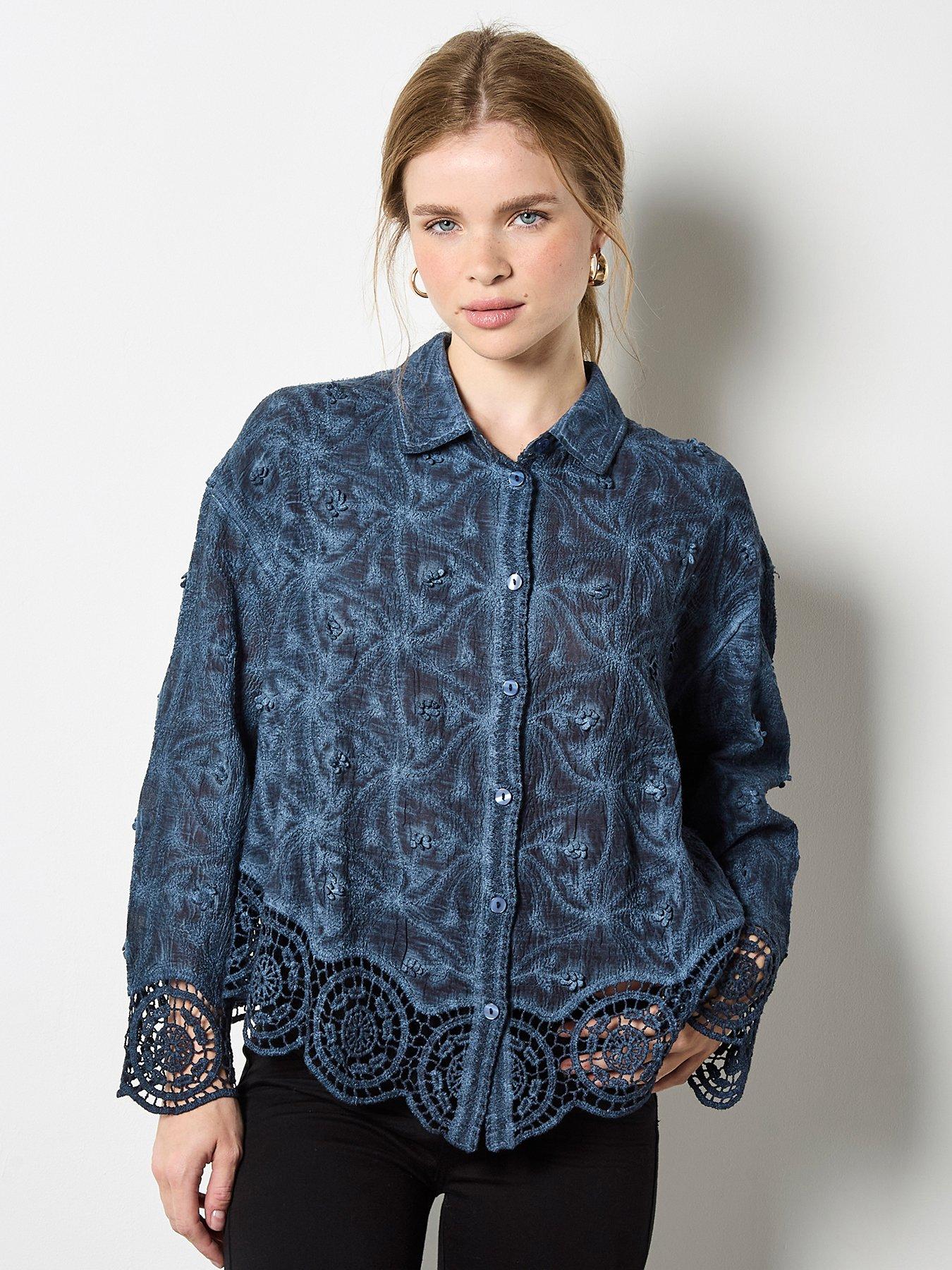 apricot-3d-floral-crochet-hem-blouse-navyfront