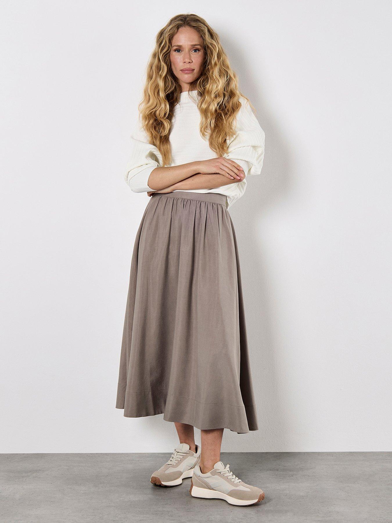 Apricot Peach Slub A-Line Midaxi Skirt - Grey