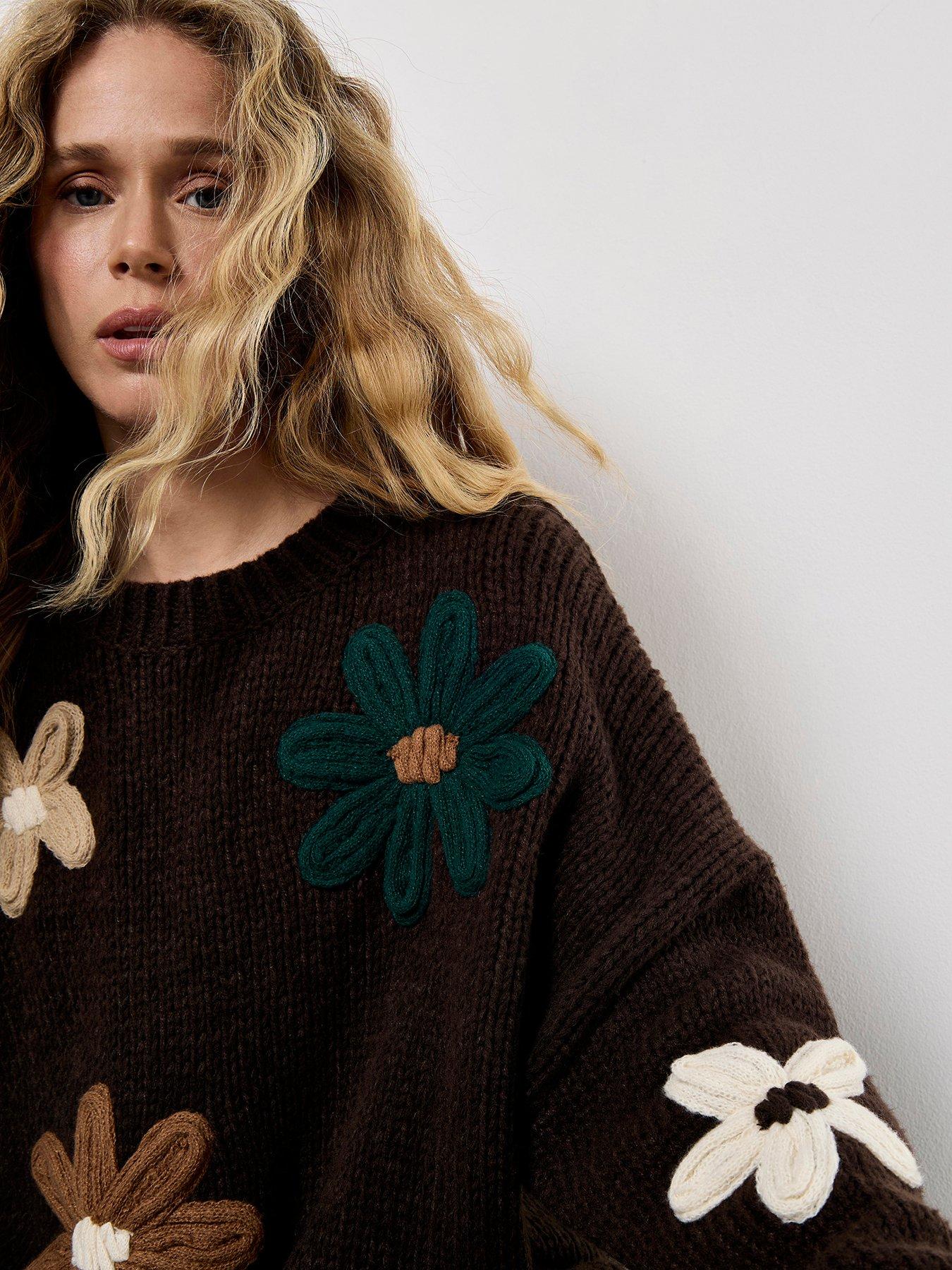 Apricot Embroidered Daisies Jumper