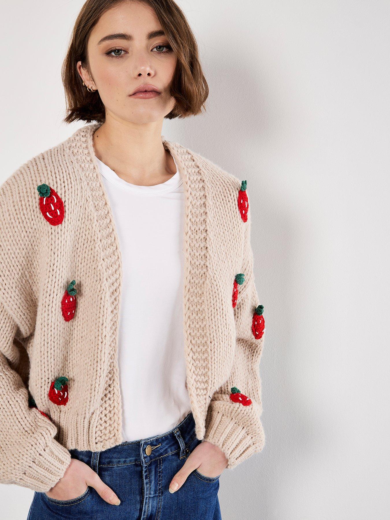 Image 3 of 4 of Apricot Strawberry Open Cardigan - Cream