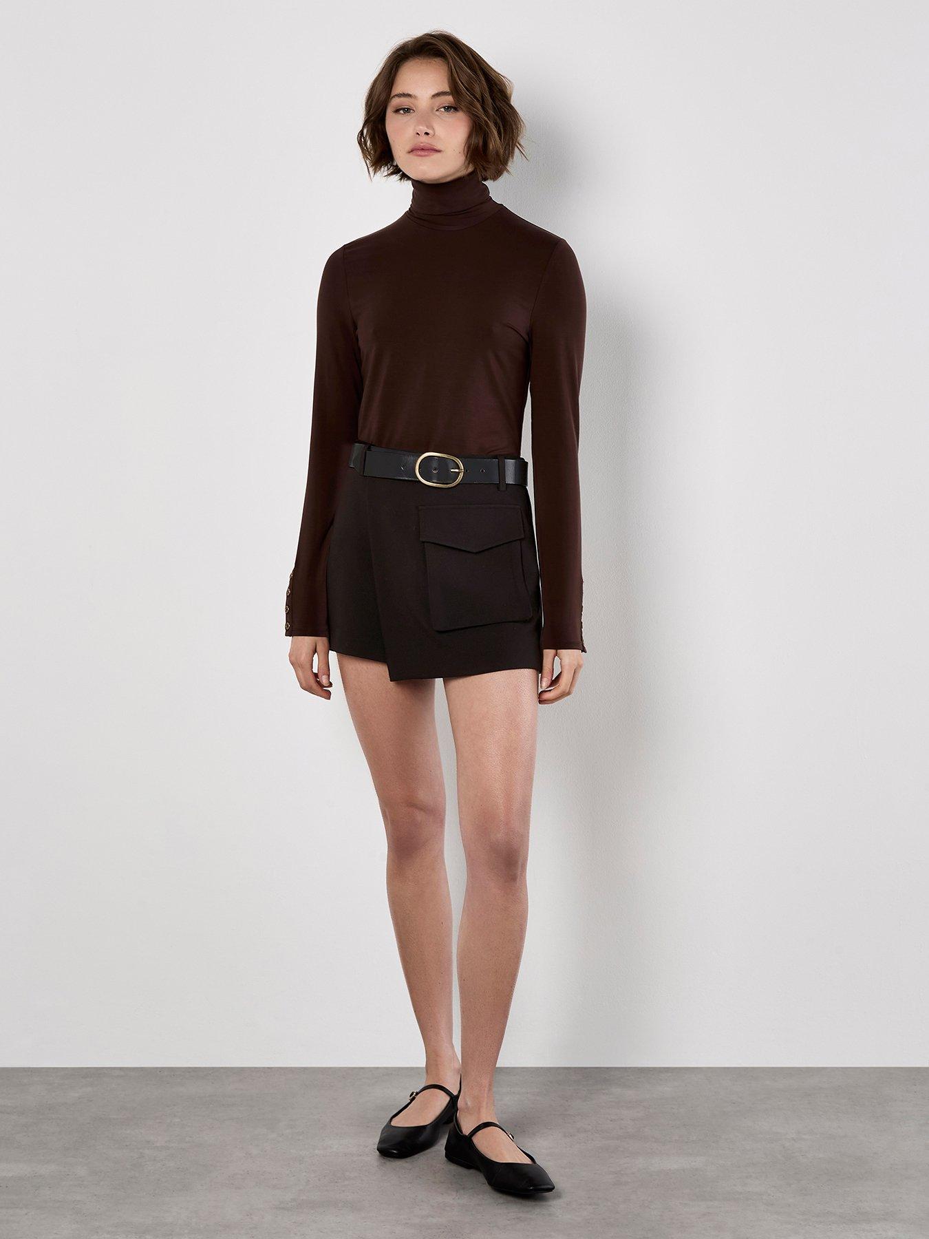 Apricot One Pocket Wrap Skort - Black