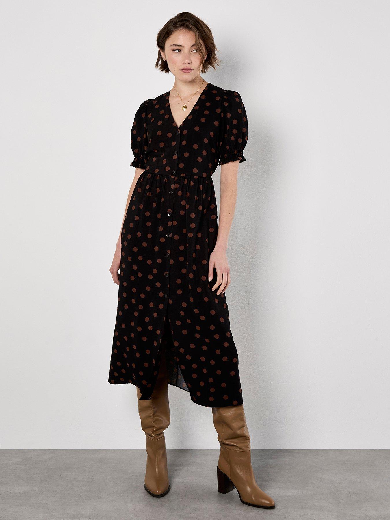 Image 1 of 4 of Apricot Mono Spot Button Down Dress - Black