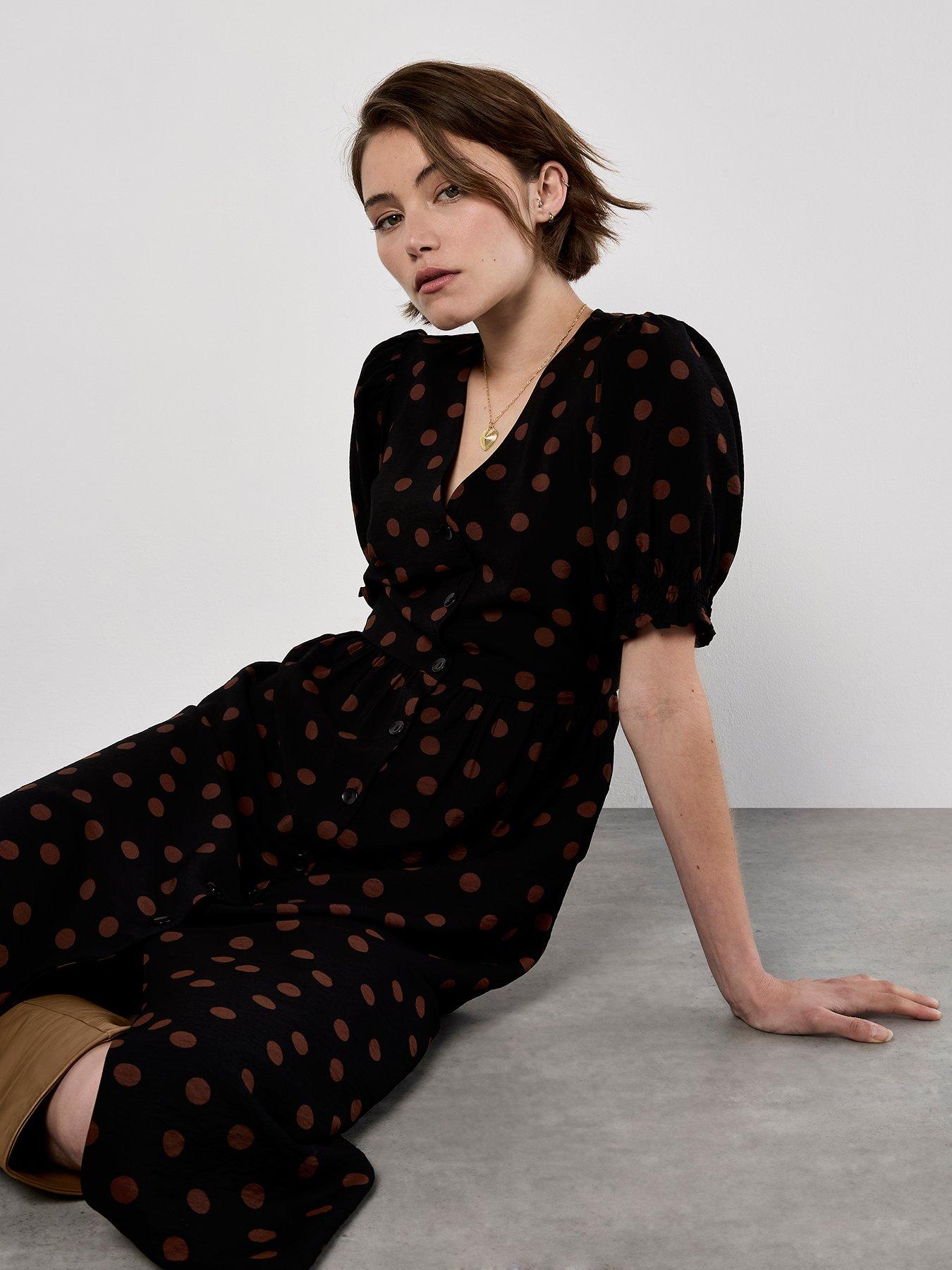 Image 3 of 4 of Apricot Mono Spot Button Down Dress - Black