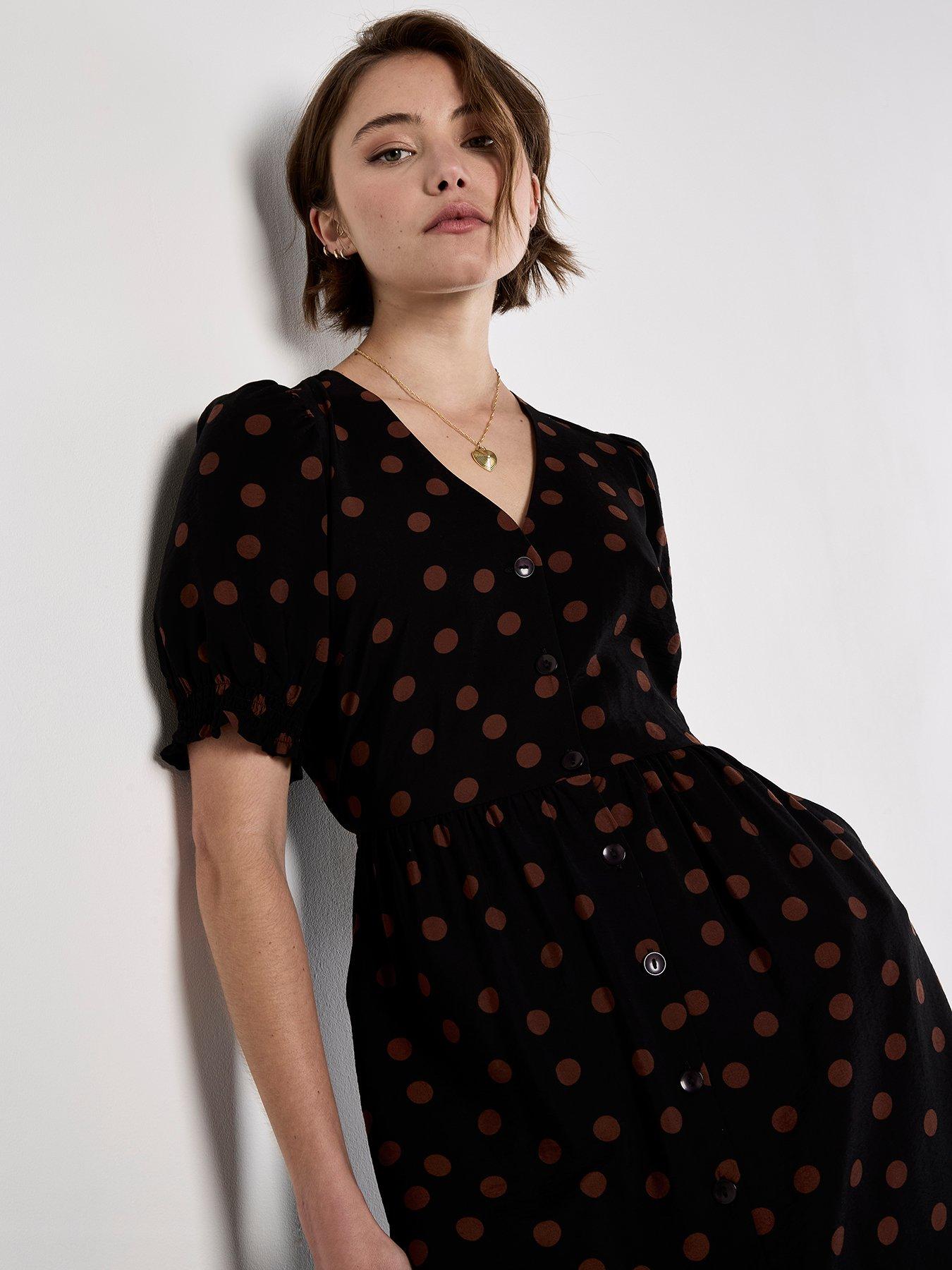 Image 4 of 4 of Apricot Mono Spot Button Down Dress - Black