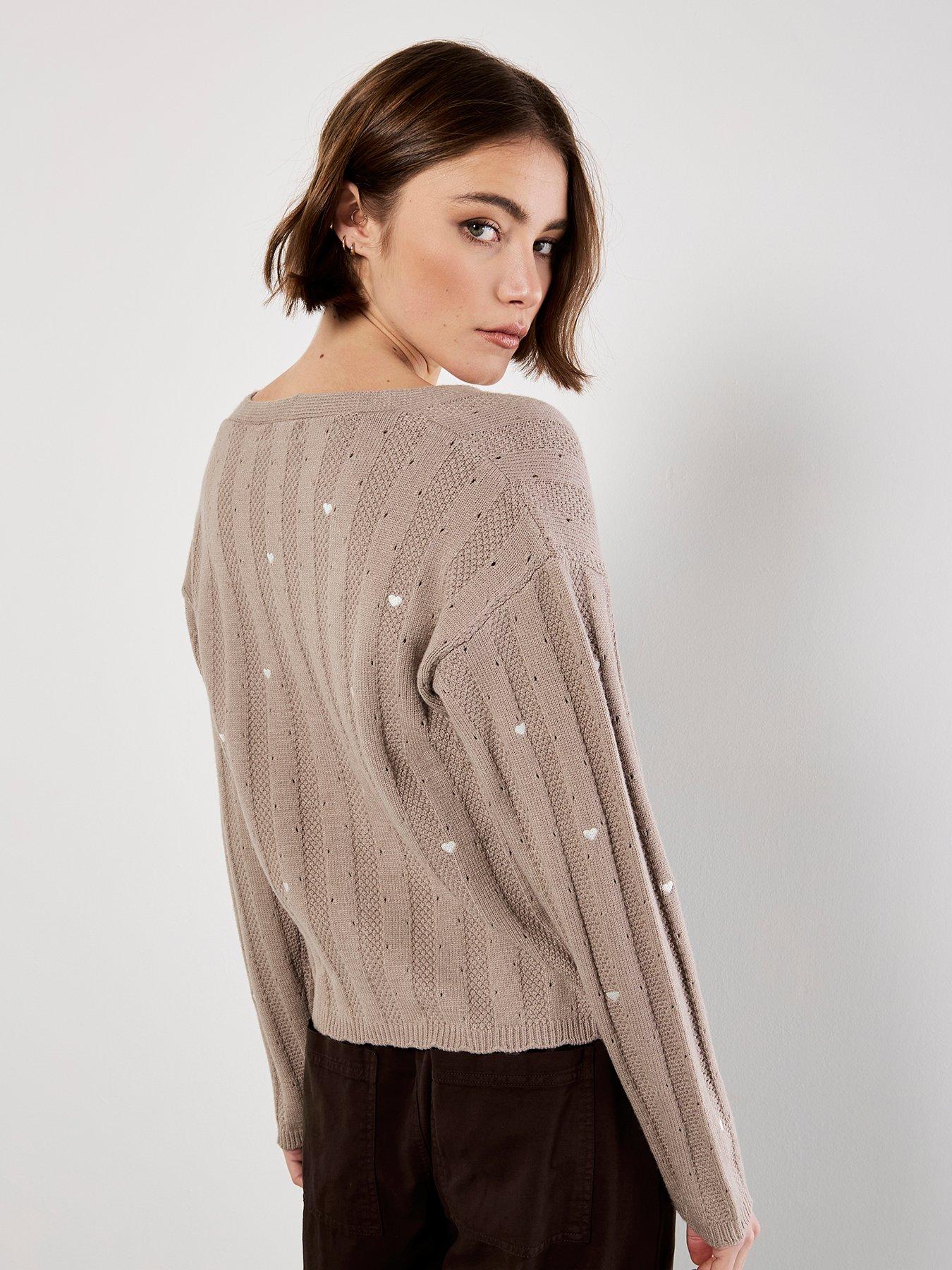 apricot-embroider-heart-pointelle-cardi-brownstillFront