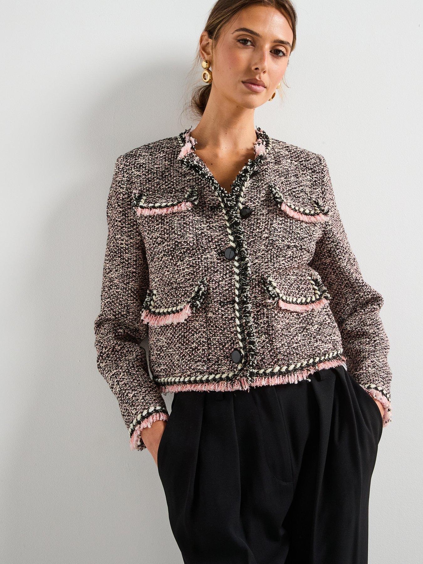 Mango Pocket Tweed Jacket - Black