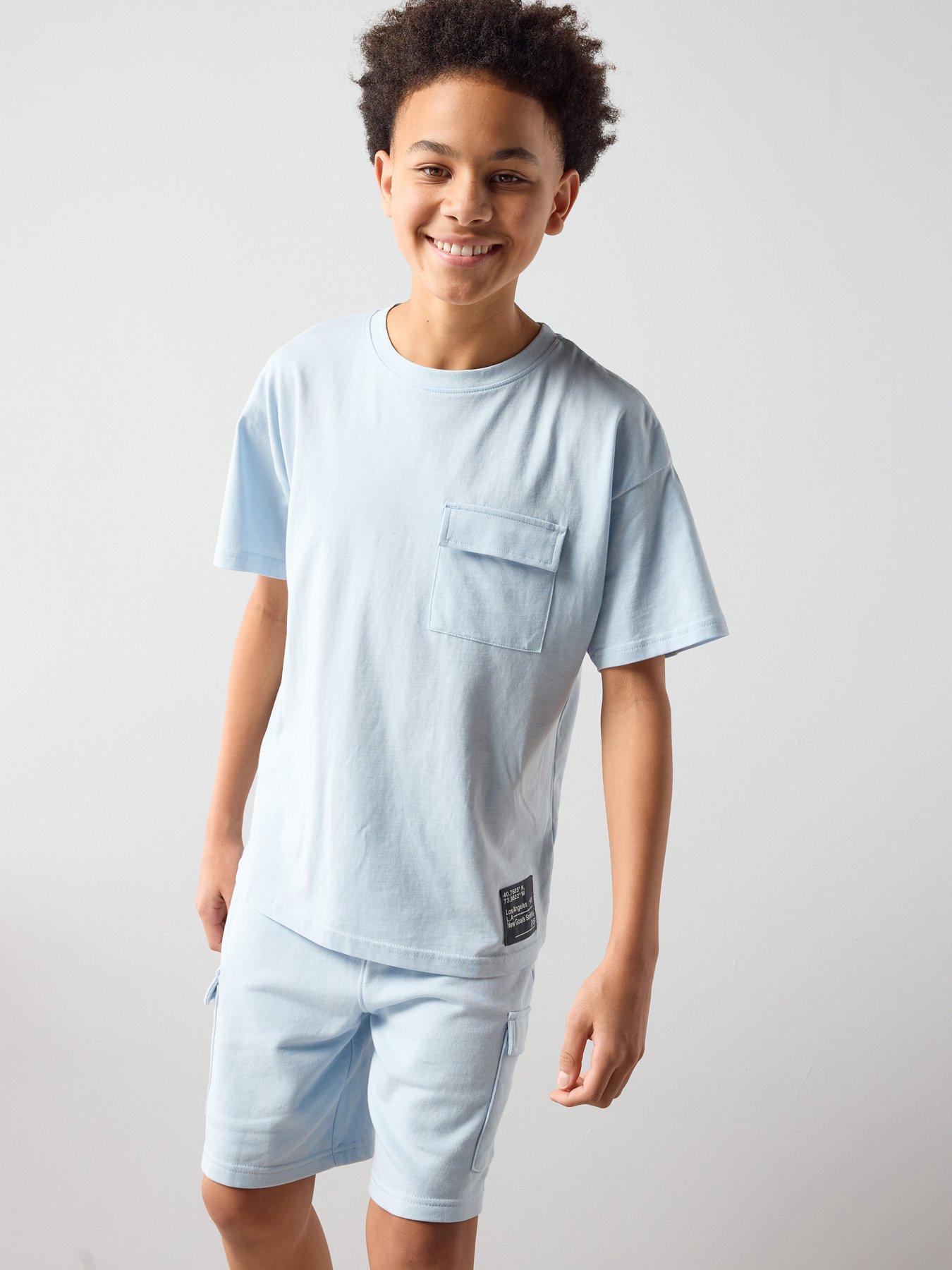 The Very Collection Boys Pocket And Tab Detail Short Set - Blue