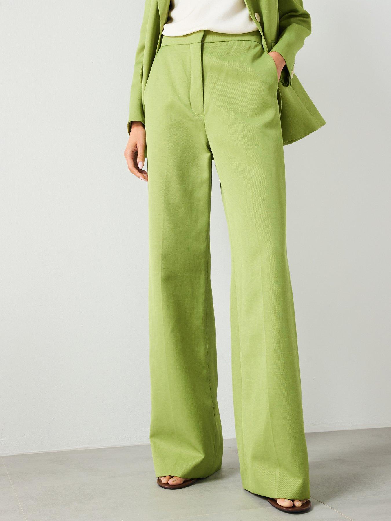 Mango Straight Fit Linen Blend Suit Trousers - Green