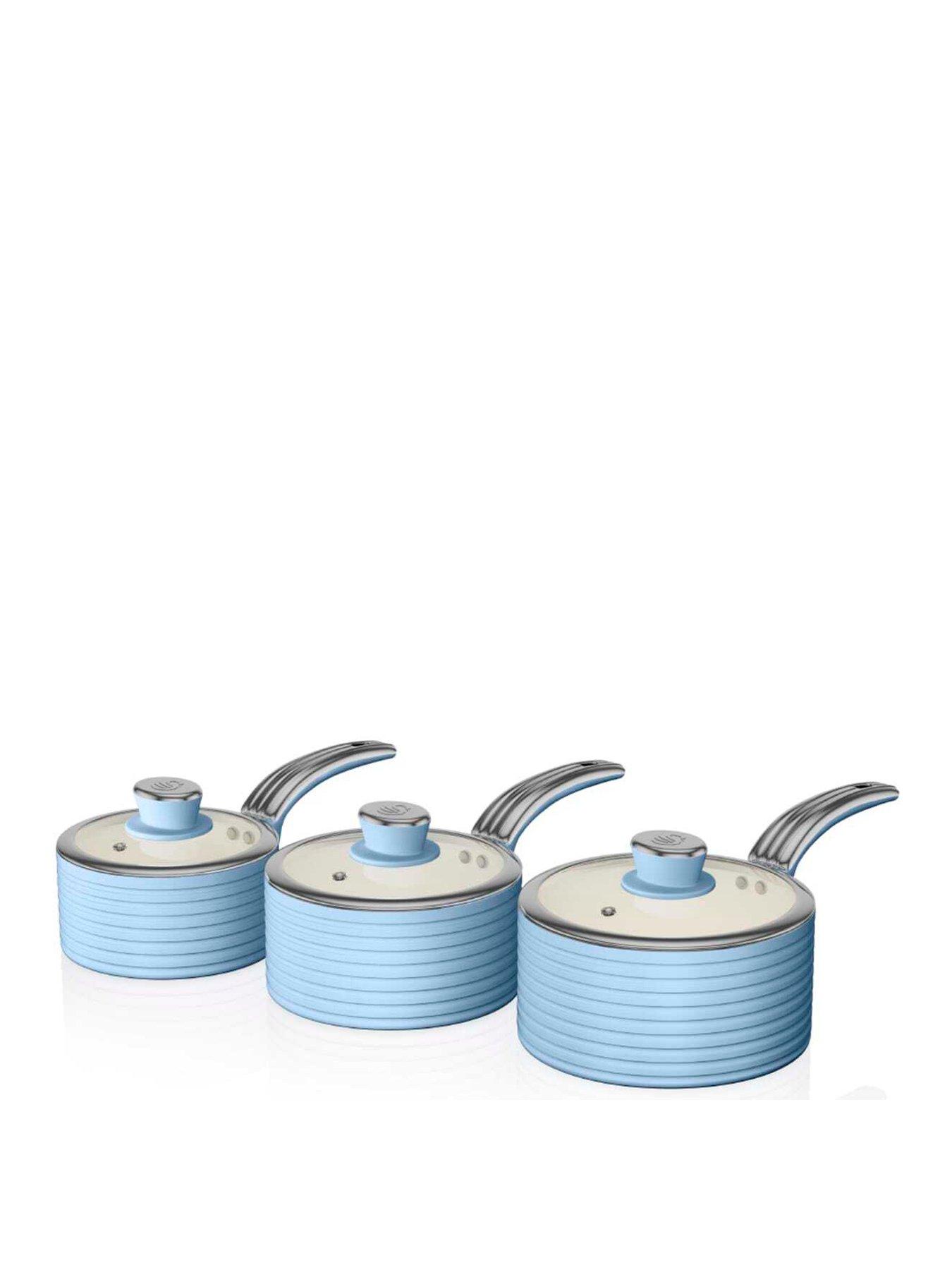 Swan Retro 3 Piece Saucepan Set Blue