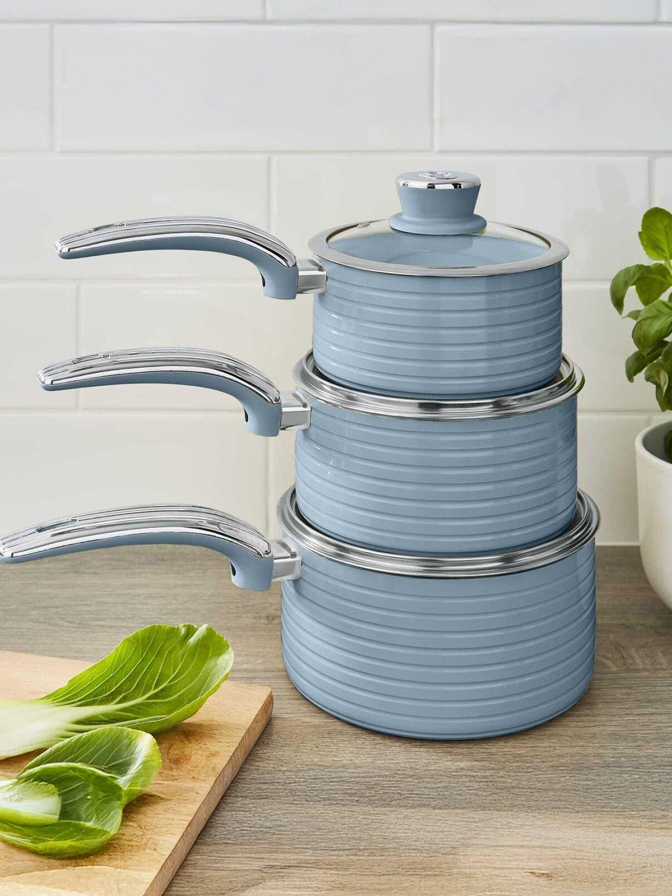 Image 1 of 6 of Swan Retro 3 Piece Saucepan Set Blue