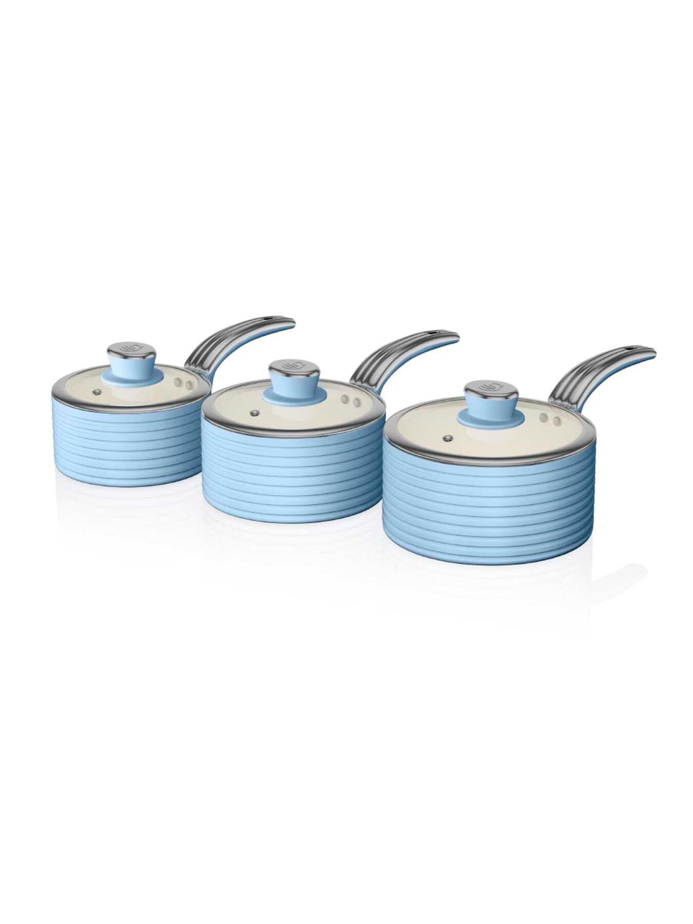 Image 2 of 6 of Swan Retro 3 Piece Saucepan Set Blue