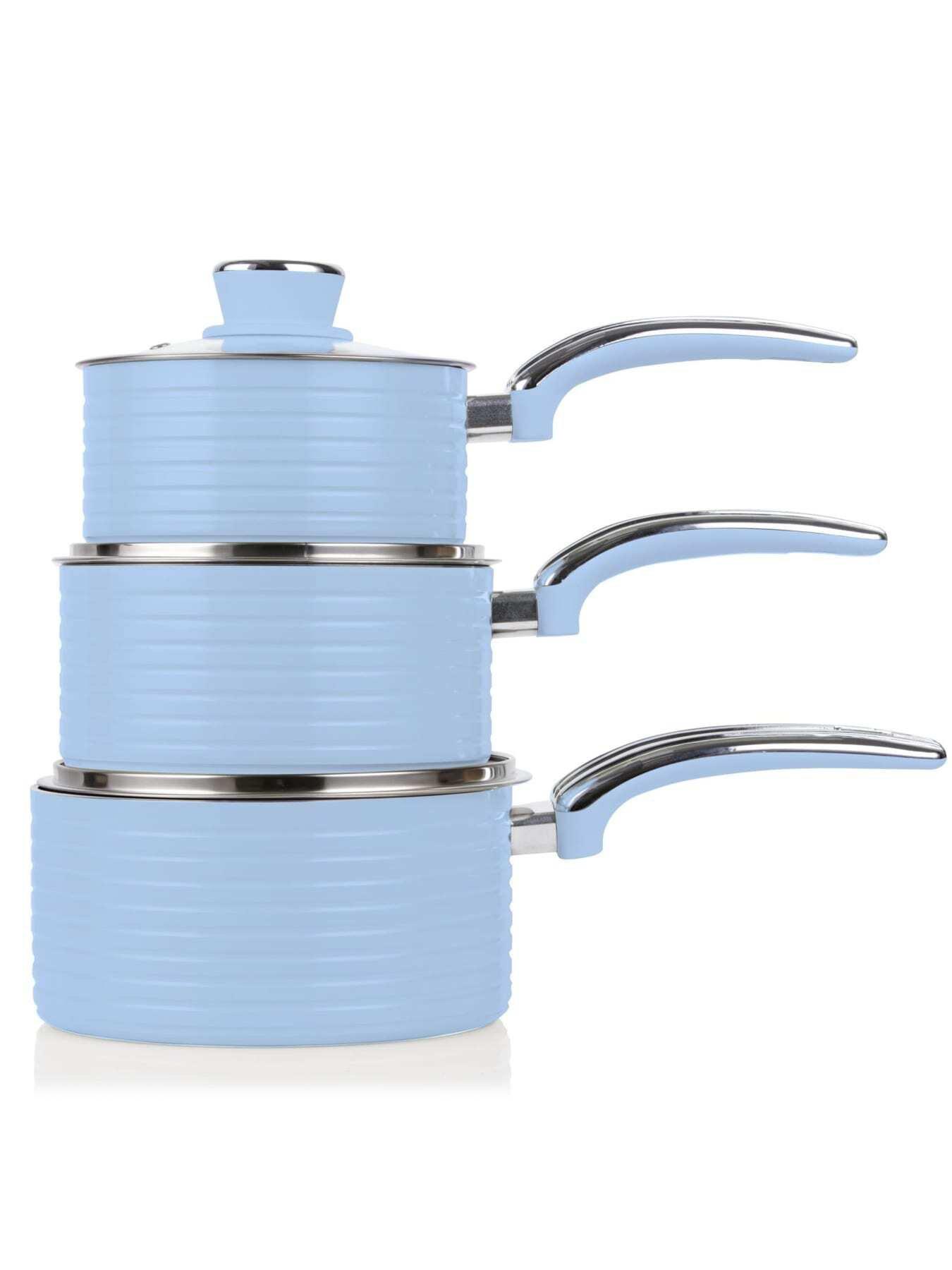 Image 4 of 6 of Swan Retro 3 Piece Saucepan Set Blue