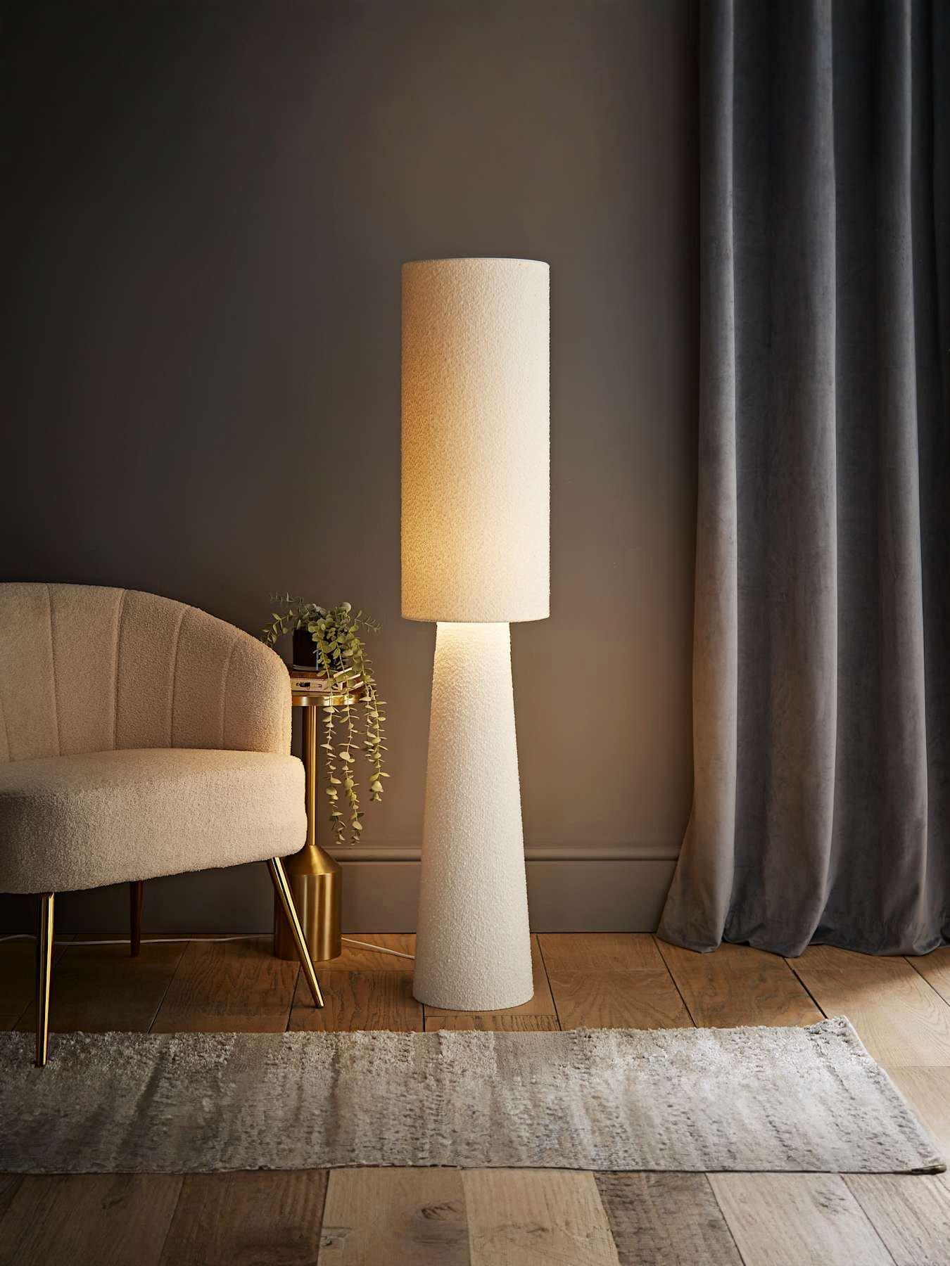 Image 1 of 7 of ValueLights Ash Cream Boucle Midi Floor Lamp