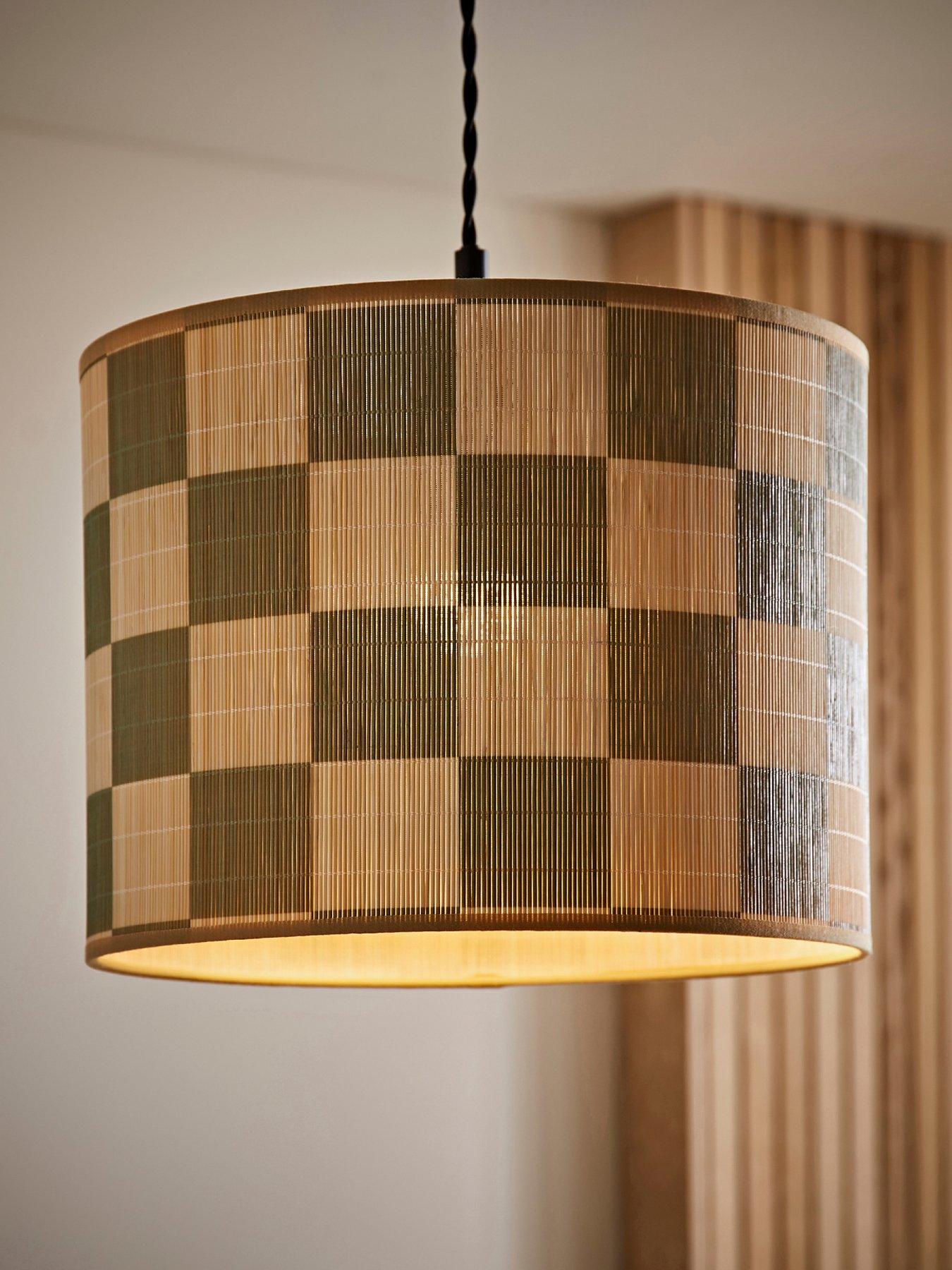 valuelights-lori-green-checkerboard-bamboo-drum-easy-fit-ceiling-light-lamp-shade