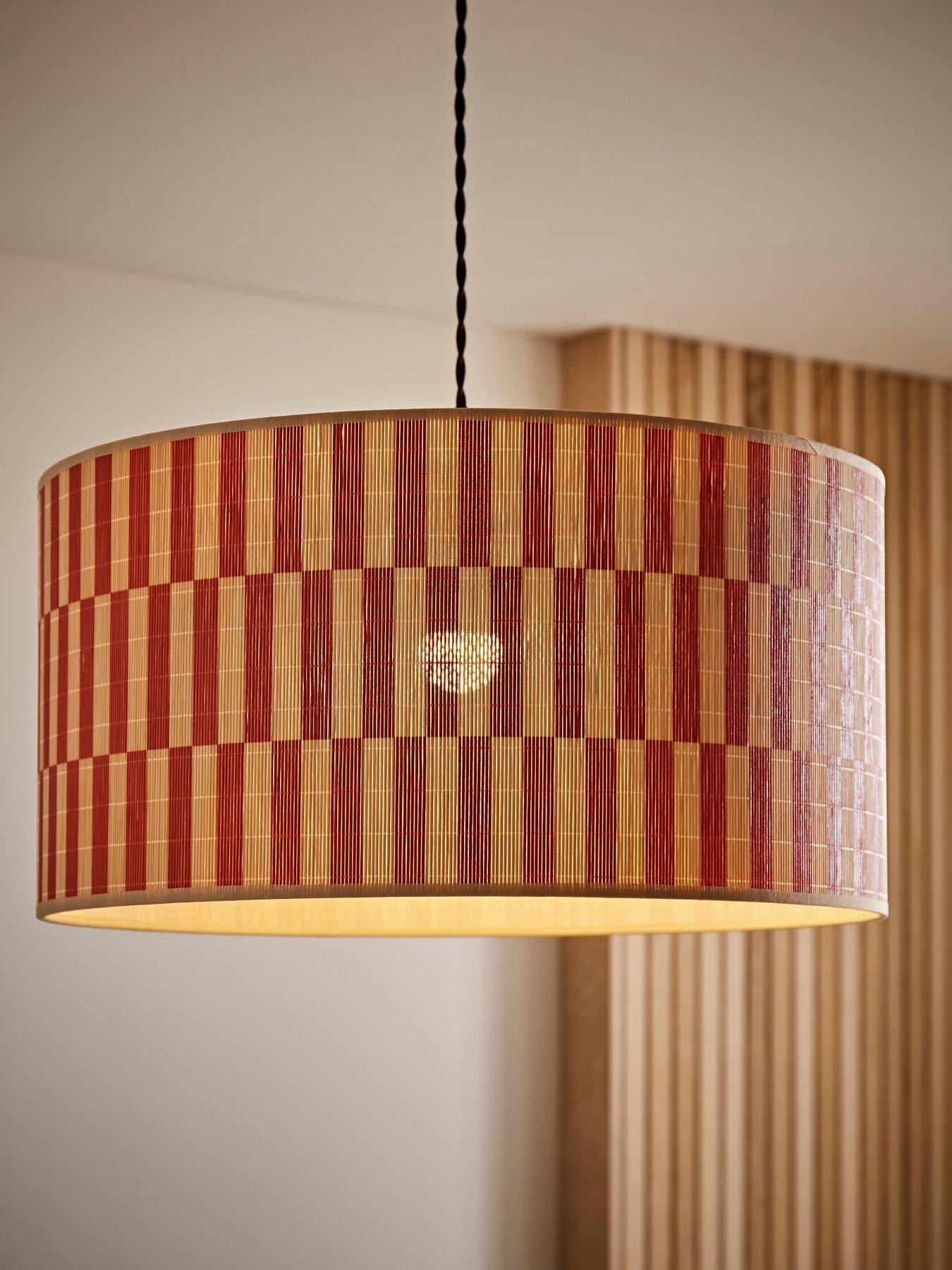 valuelights-lori-orange-checker-bamboo-drum-easy-fit-ceiling-light-lamp-shade
