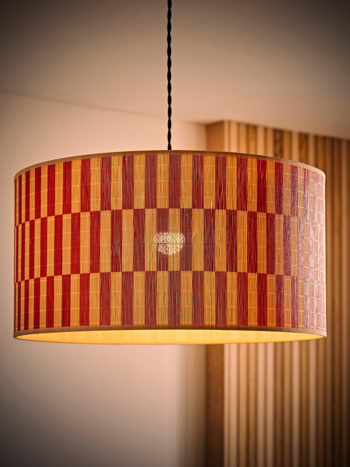 Image 3 of 7 of ValueLights Lori Orange Checker Bamboo Drum Easy Fit Ceiling Light Lamp Shade