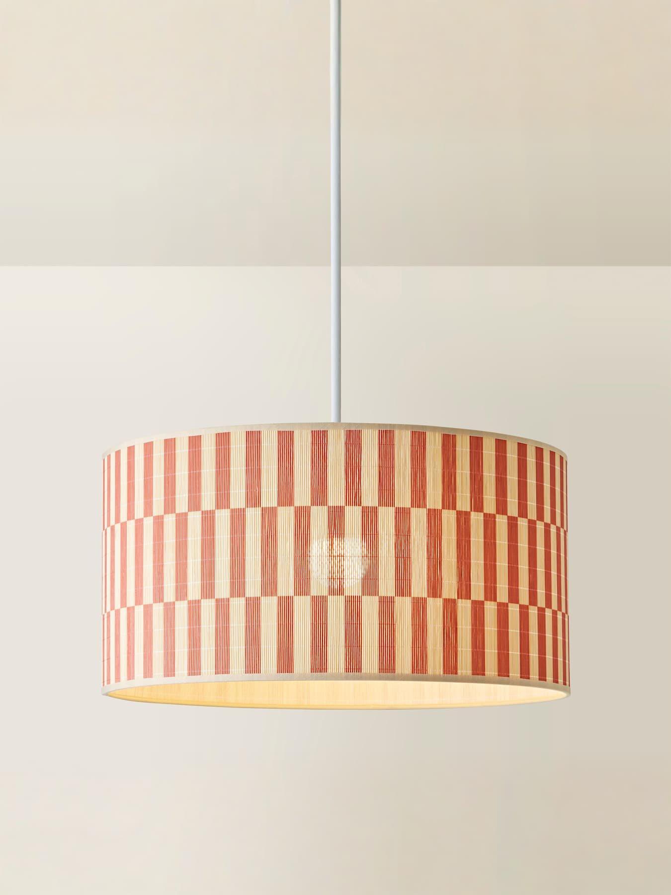 Image 4 of 7 of ValueLights Lori Orange Checker Bamboo Drum Easy Fit Ceiling Light Lamp Shade