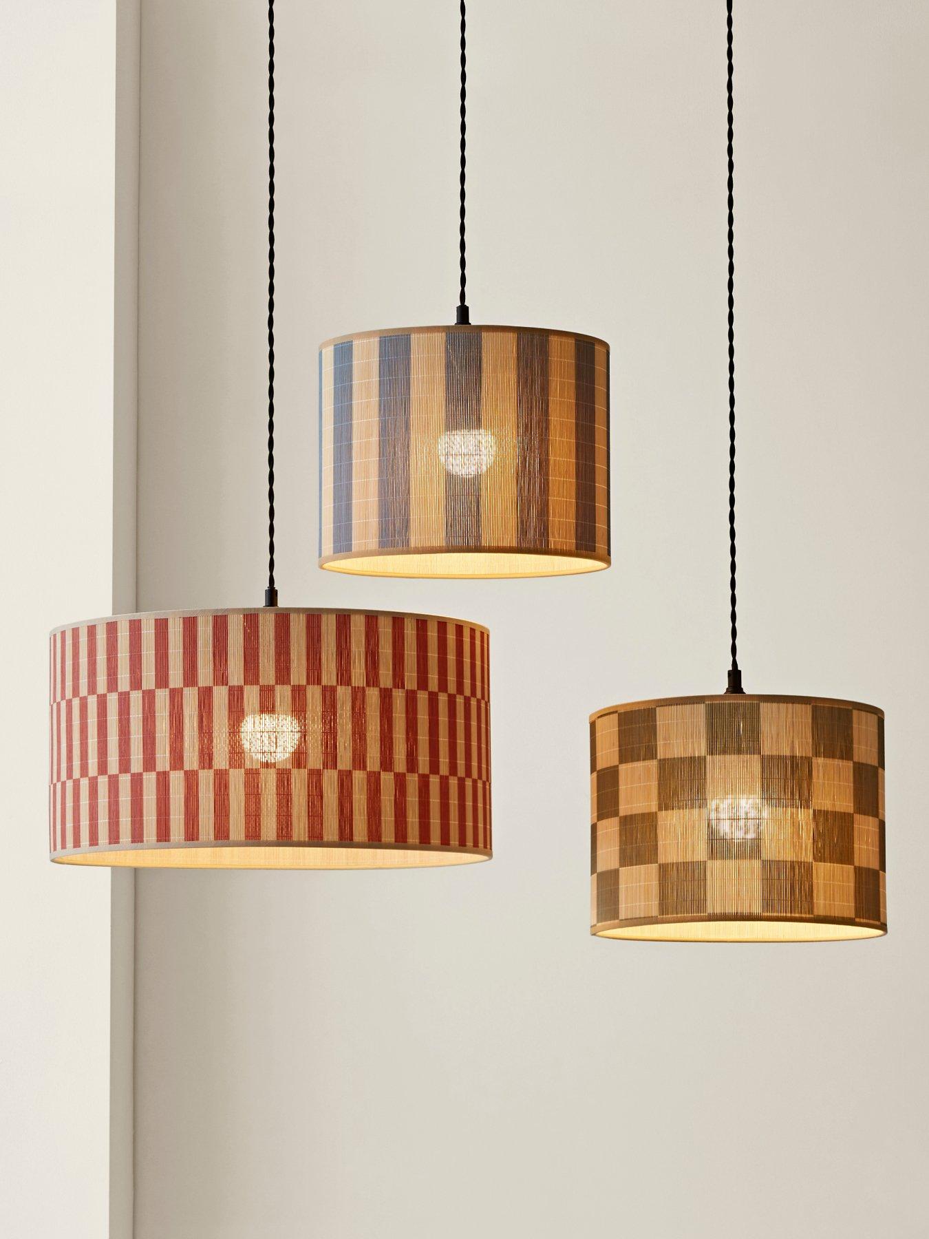 Image 7 of 7 of ValueLights Lori Orange Checker Bamboo Drum Easy Fit Ceiling Light Lamp Shade