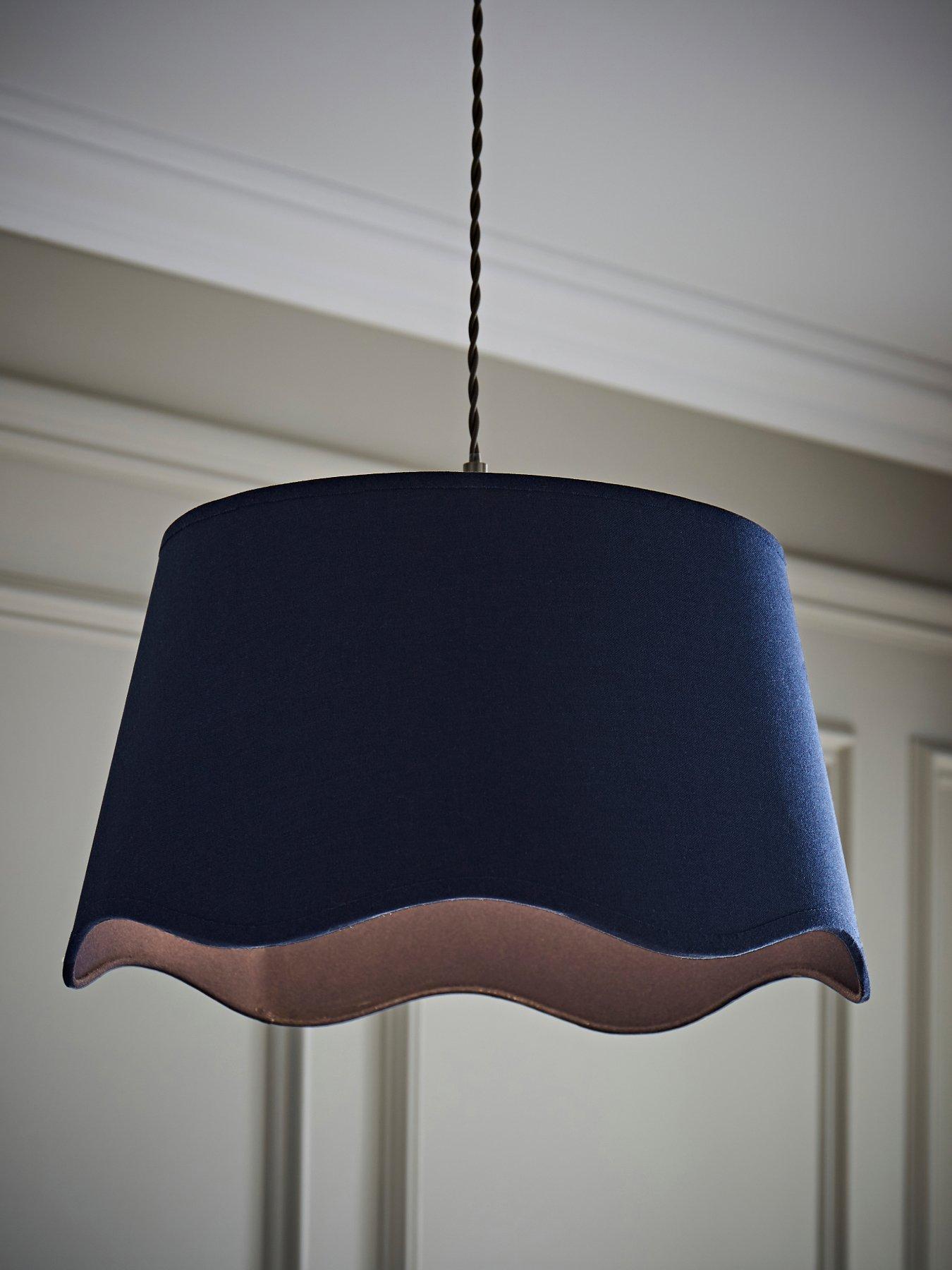 ValueLights Mabel Navy Blue Linen Large 30cm Scallop Edge With Trim Ceiling Light Lamp Shade