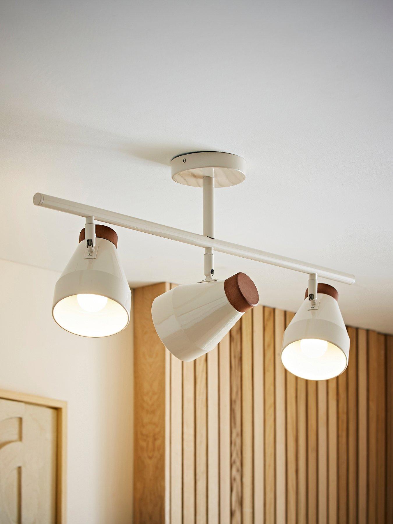 ValueLights Parker Cream And Walnut 3 Way Ceiling Light