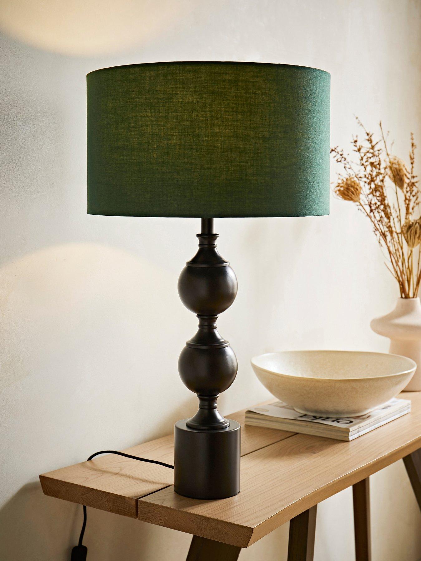 ValueLights Declan Candlestick Metal Ball Table Lamp With Forest Green Drum Lamp Shade