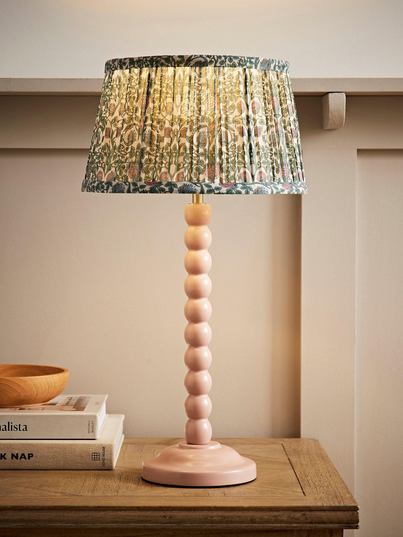 ValueLights Bobbin Pink Bobble Table Lamp With Floral Pleated Tapered Lamp Shade