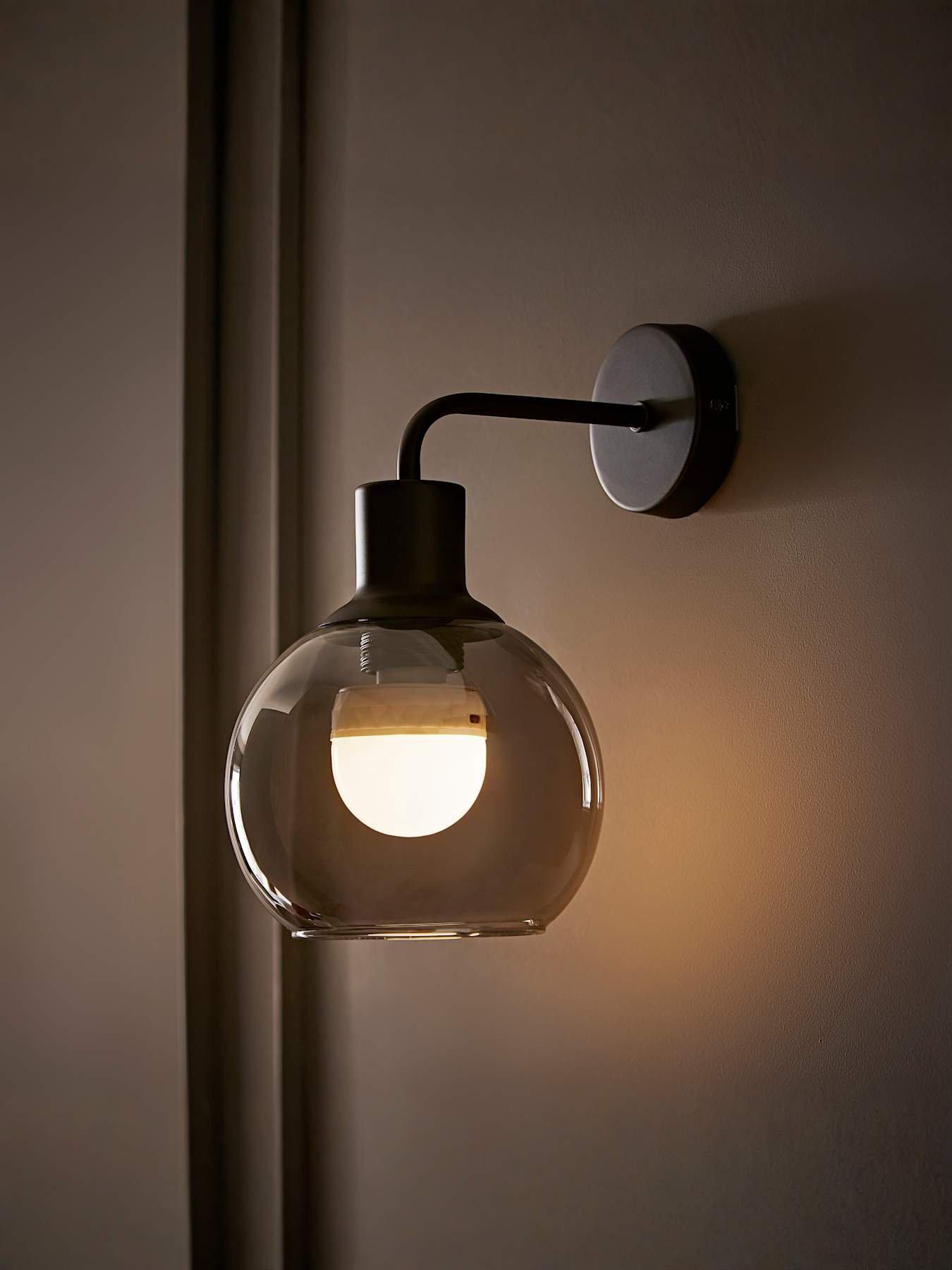 Image 1 of 6 of ValueLights Bellamy Black Glass Globe Rechargeable Wall Light