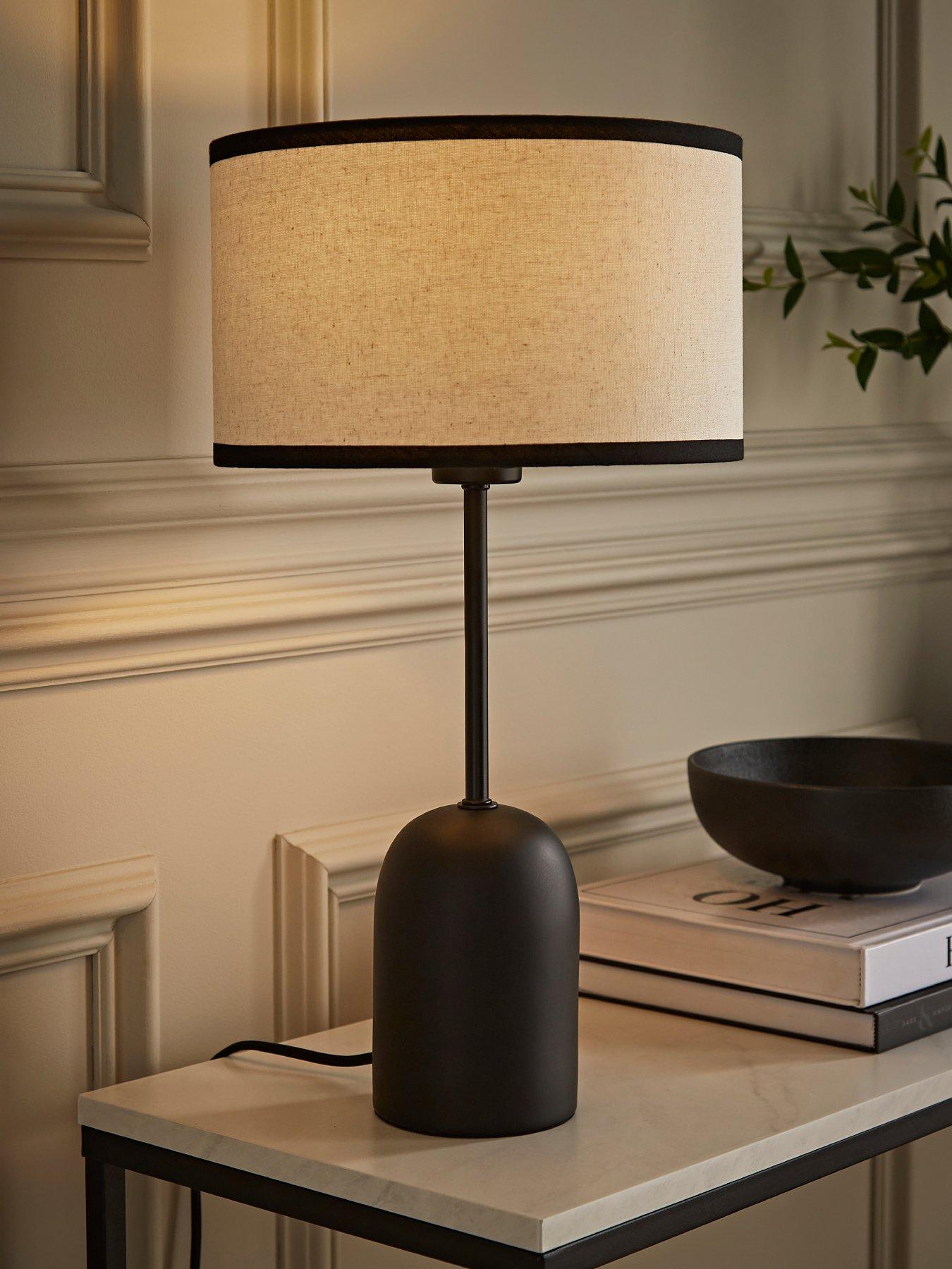ValueLights Kaiden Dome Table Lamp With Black Trim Linen Shade