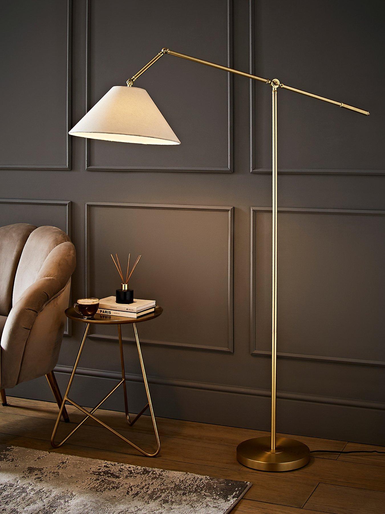 ValueLights Layla Brushed Gold Adjustable Floor Lamp With Linen Shade