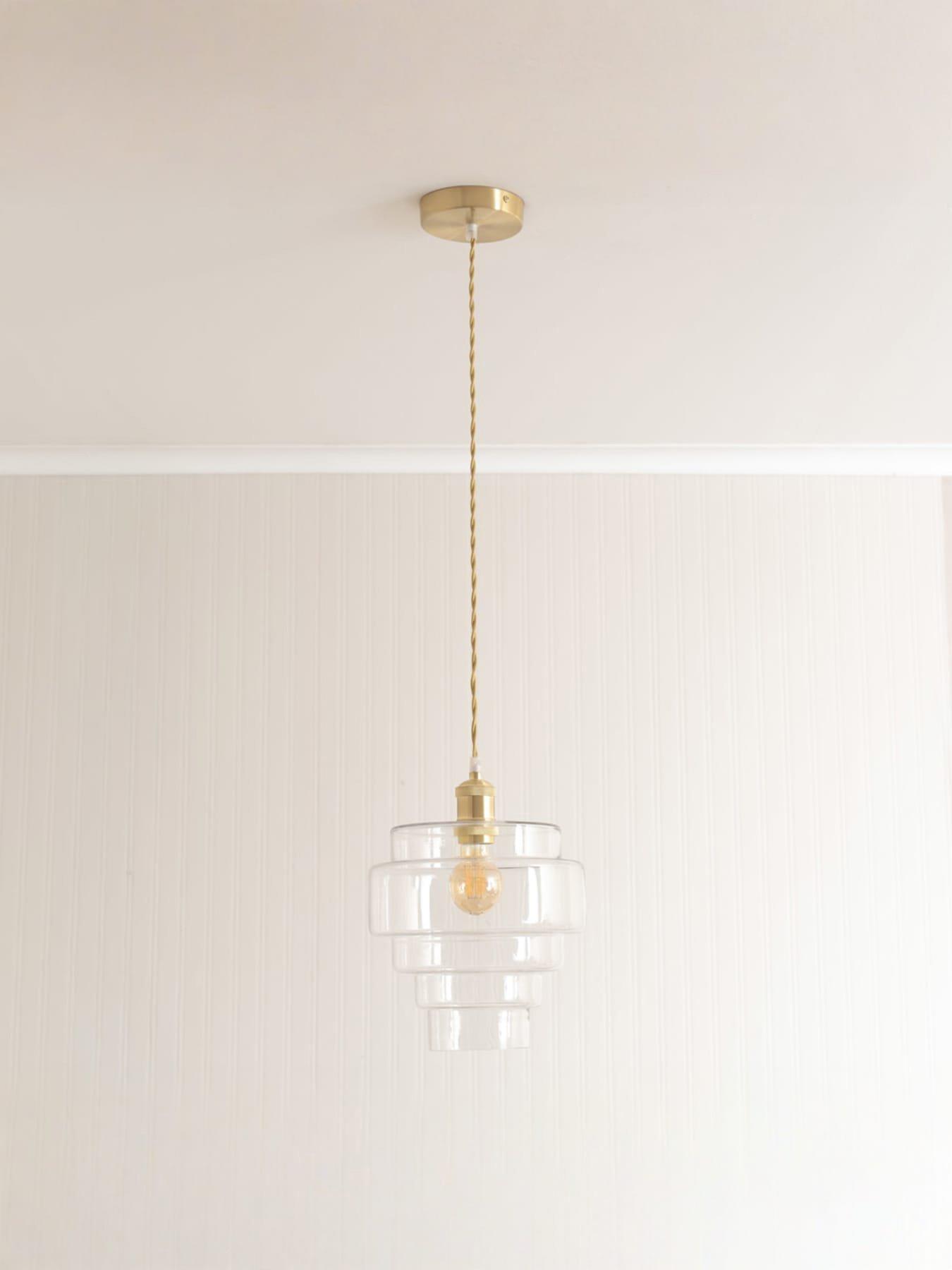 ValueLights Lane Clear Glass 5 Tier Layer Shade Brushed Gold Single Ceiling Pendant Light