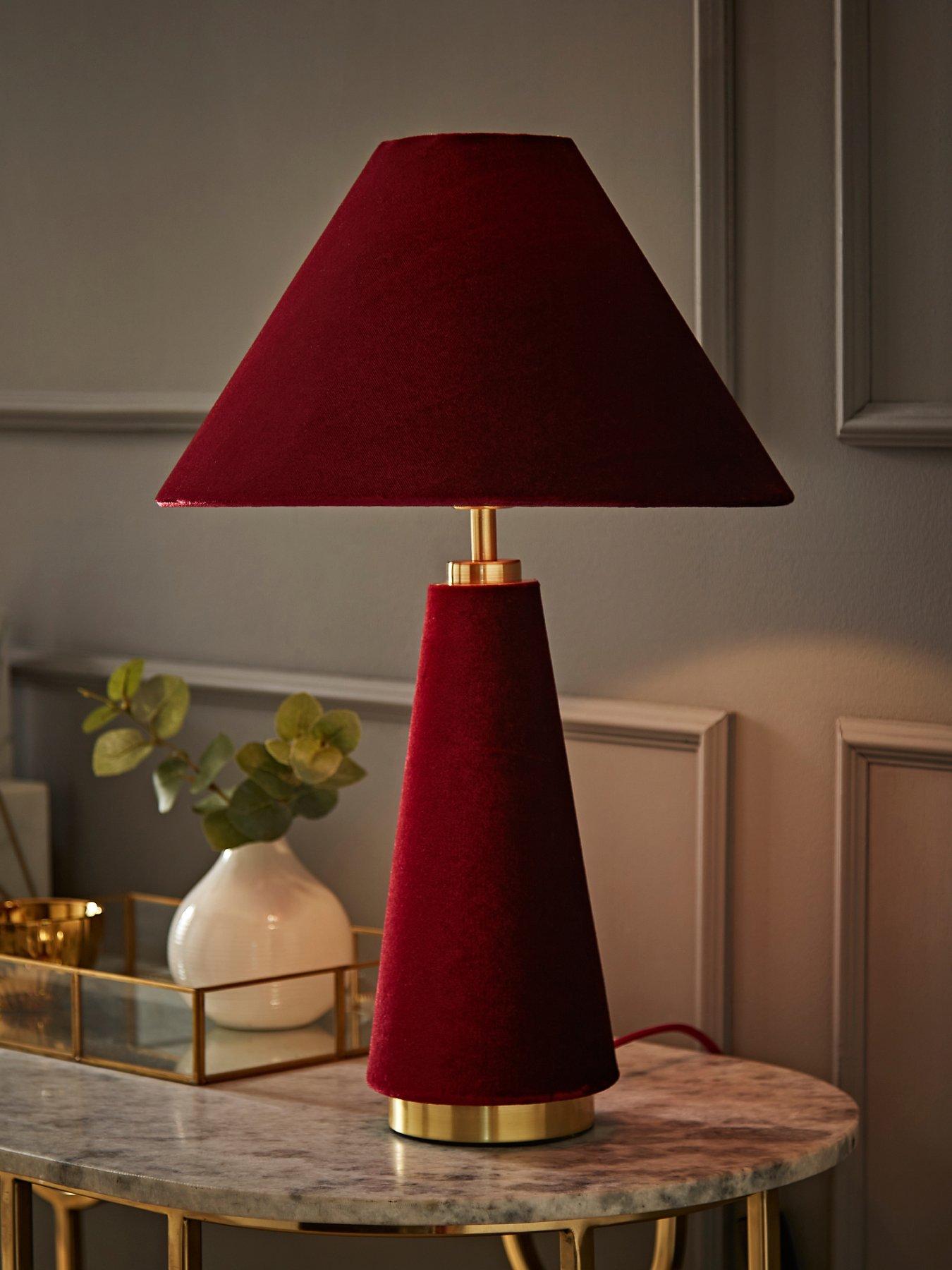 Image 1 of 7 of ValueLights Martha Conical Burgundy Velvet Table Lamp