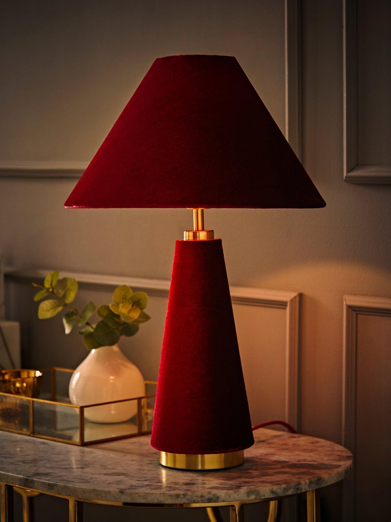 Image 3 of 7 of ValueLights Martha Conical Burgundy Velvet Table Lamp