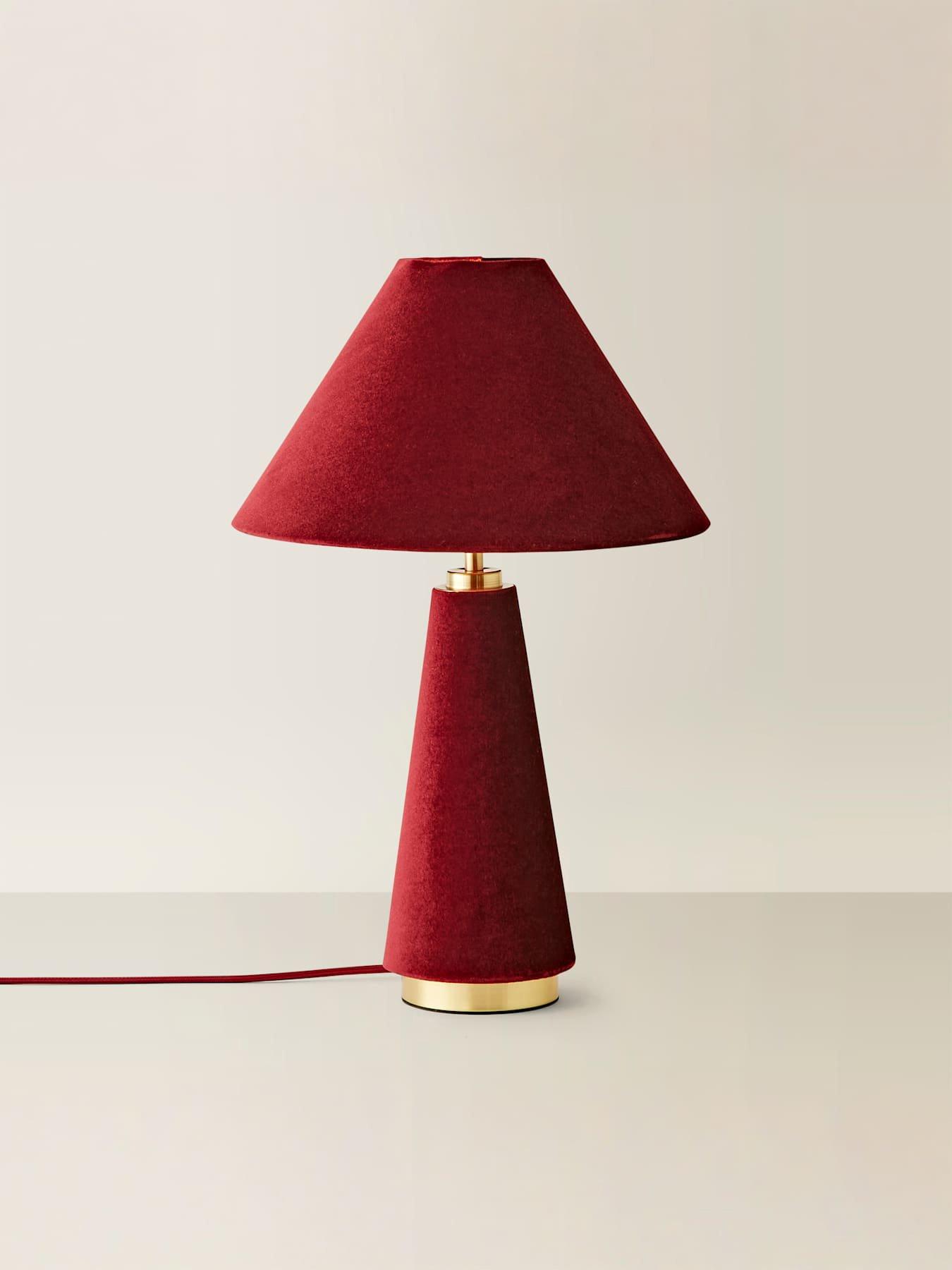 Image 4 of 7 of ValueLights Martha Conical Burgundy Velvet Table Lamp