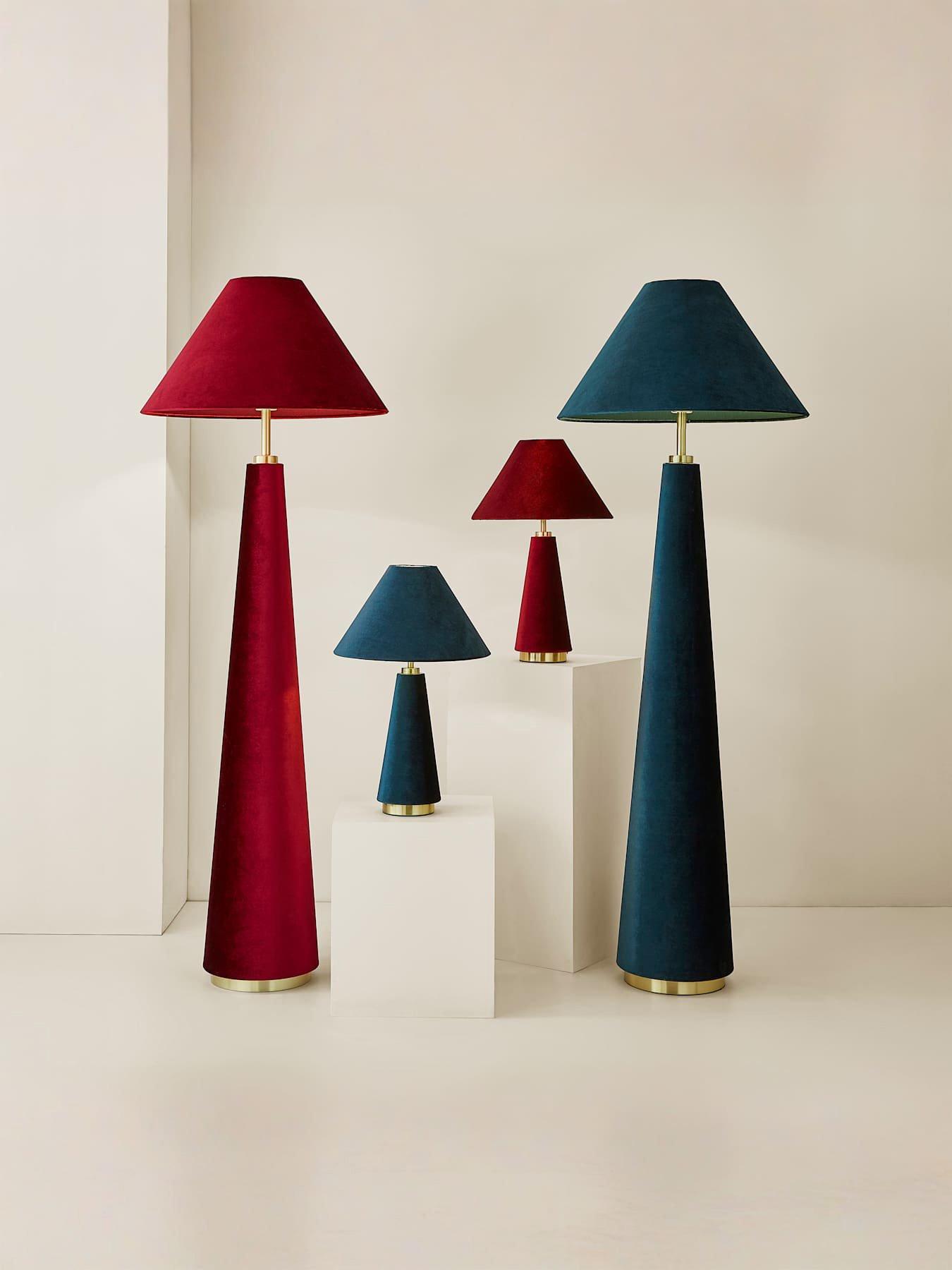 Image 7 of 7 of ValueLights Martha Conical Burgundy Velvet Table Lamp