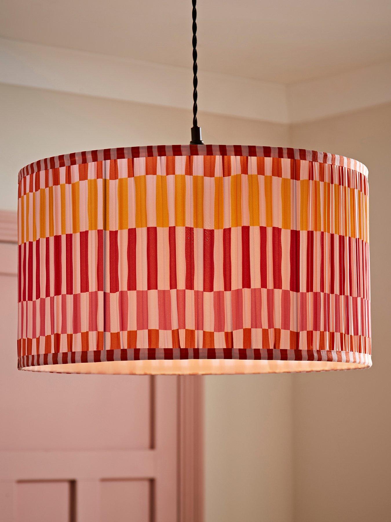ValueLights Rae Large Pleated Stripe Multicolour Drum Easy Fit Ceiling Light Lamp Shade