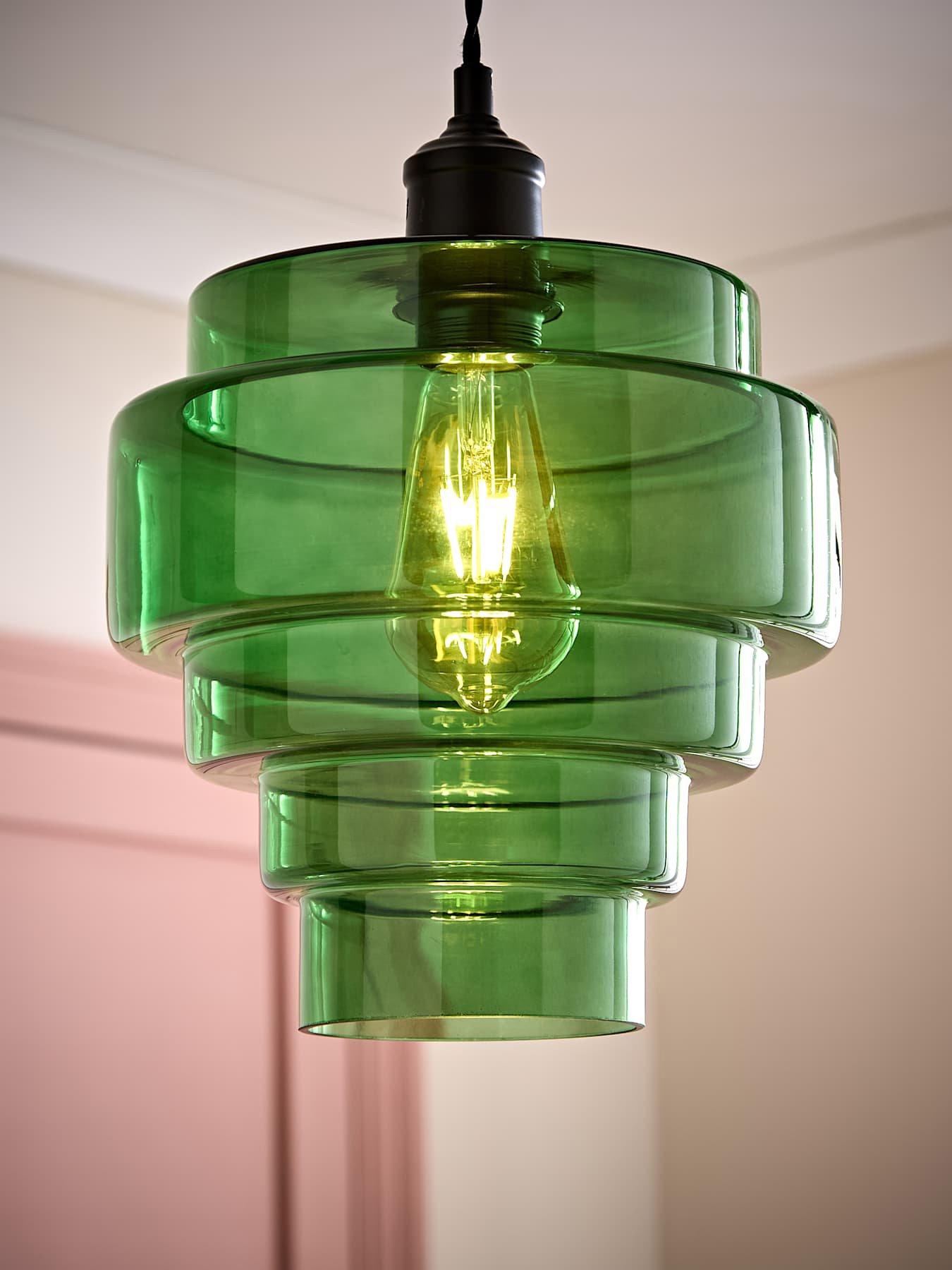ValueLights Lane Green Glass 5 Tier Layered Easy Fit Ceiling Pendant Lamp Shade