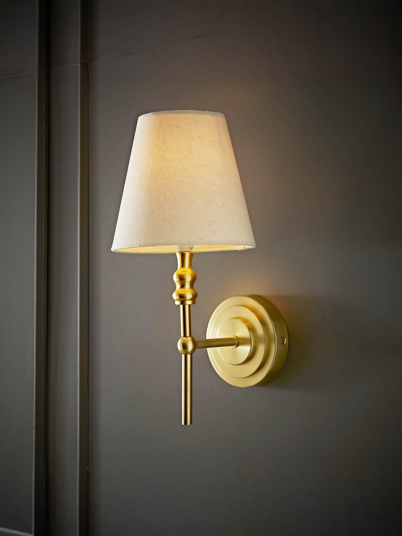 ValueLights Maggie Brushed Gold Wall Lamp With Linen Tapered Lamp