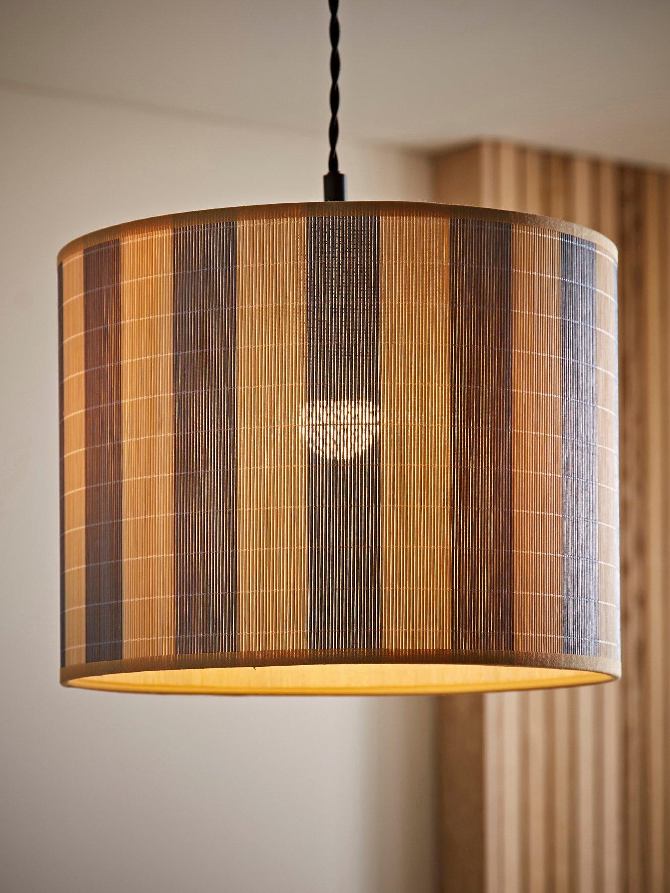 ValueLights Lori Blue Stripe Bamboo Drum Easy Fit Ceiling Pendant Light Lamp Shade