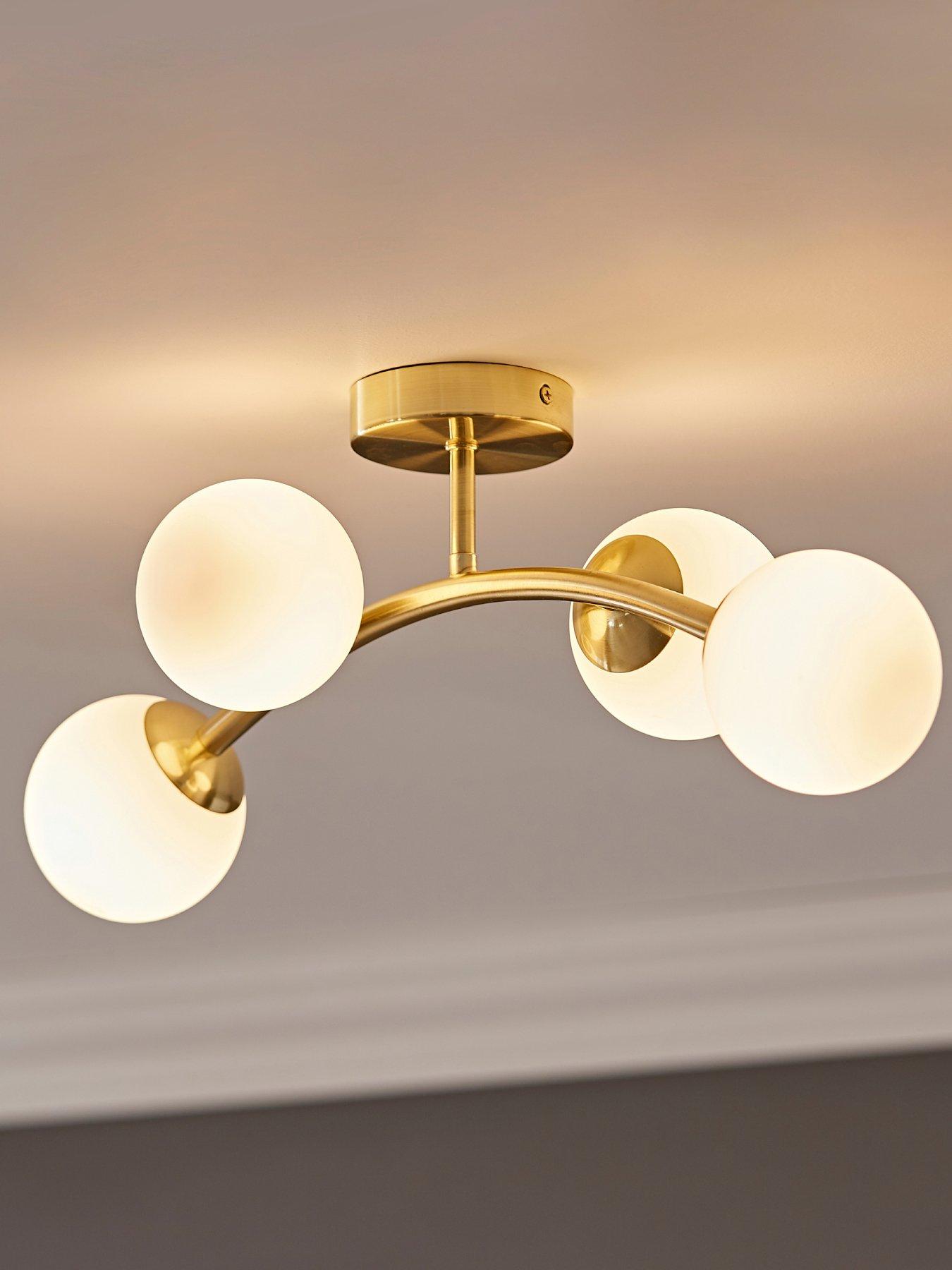 ValueLights Jas Gold 4 Way Ceiling Light With Opal White Frosted Glass Globe Shades