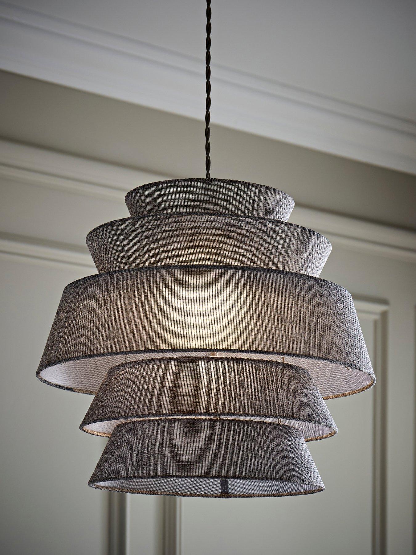 ValueLights Valerie Grey Linen 5 Tier Easy Fit Drum Ceiling Pendant Light Lamp Shade