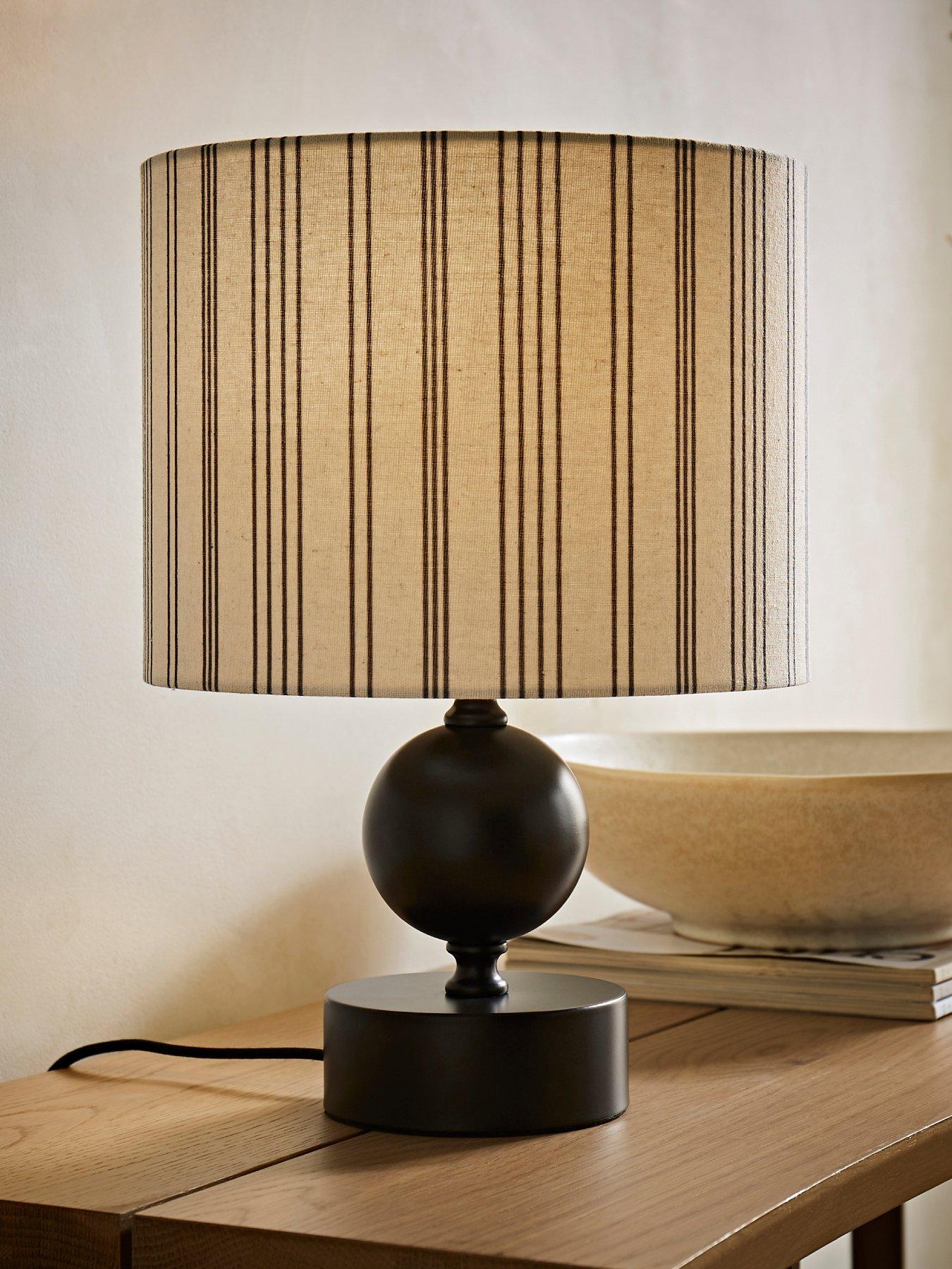 ValueLights Anthony Candlestick Table Lamp With Linen Stripe Drum Lamp Shade