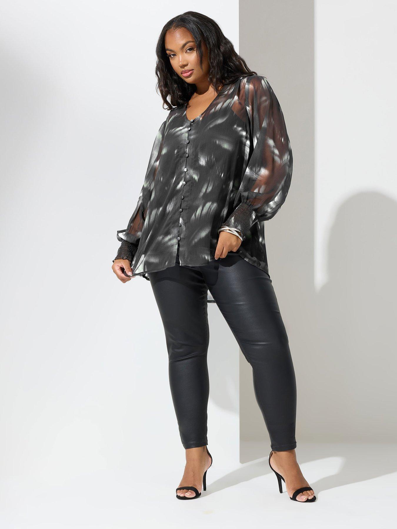 Image 3 of 4 of Yours Curve Sheer Cuffed Sleeve Blouse - Black