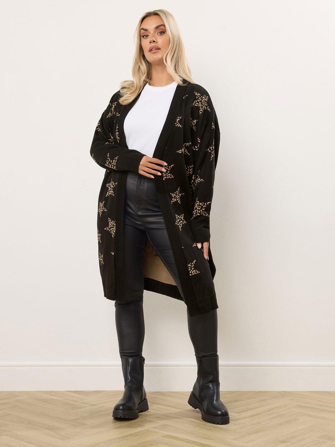 Yours Curve Leopard Star Midi Cardigan - Black